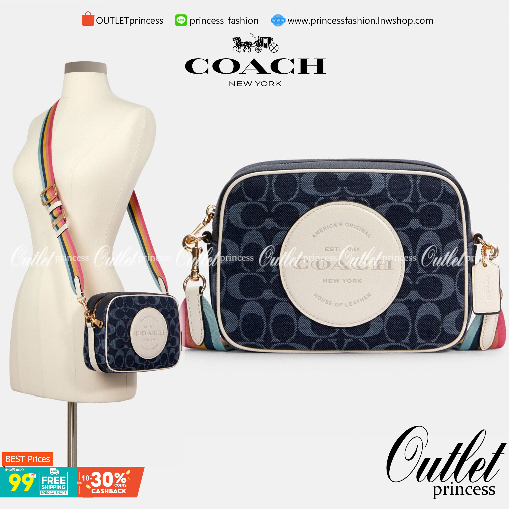 OUTLET 】COACH LADIES GENUINE CAMERA CLASSIC BAG ((2822)) ✔️สินค้าปกติตามเงื่อนไขทั่วไปค่ะ!! พร้อมส่งที่ไทยค่ะ! กระเป๋าสะพายแบบครอสบอดี้ร์ หนังแท้+ผ้าjacquard ทอลายแบรนด์ สวยงามมากๆค่ะ