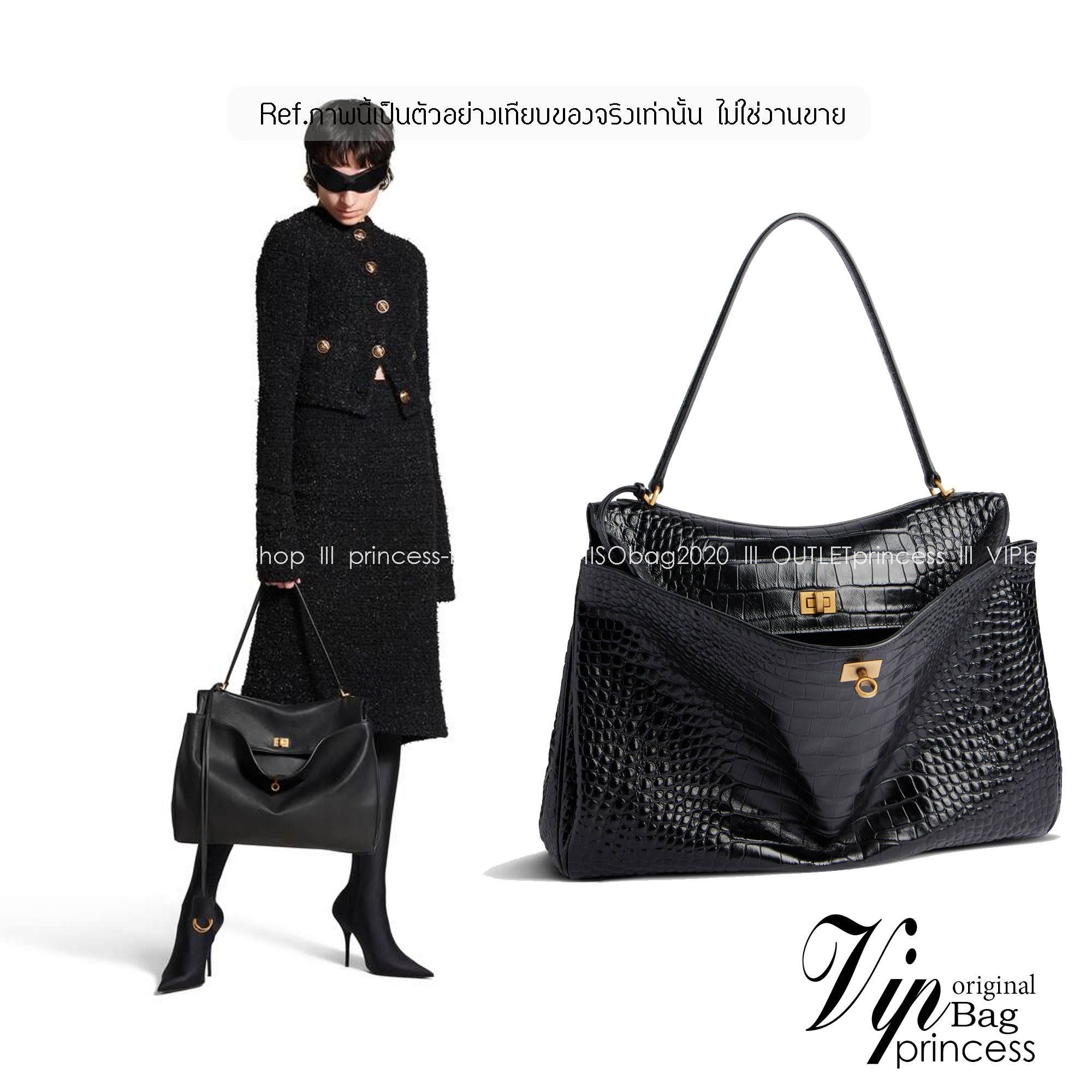 Top ORI Balenciaga RODEO LARGE HANDBAG CROCODILE EMBOSSED IN BLACK กระเป๋าถือใบใหญ่ สวยหรูด้วยหนังลายจรเข้ เกรดออริ 1:1