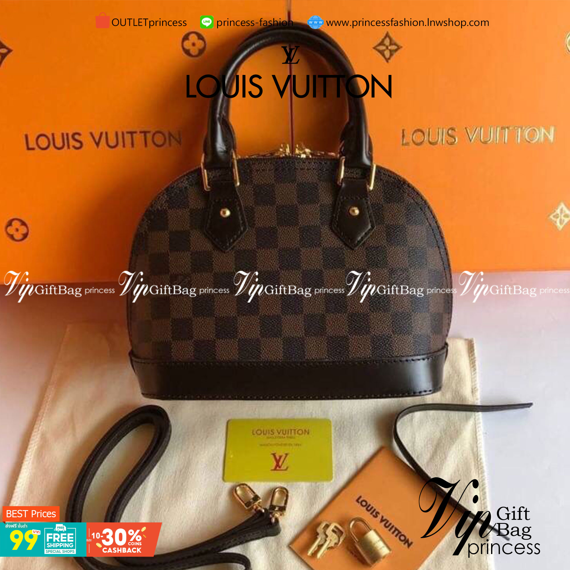 VIP 】หนังแท้ LOUIS VUITTON ALMA BB