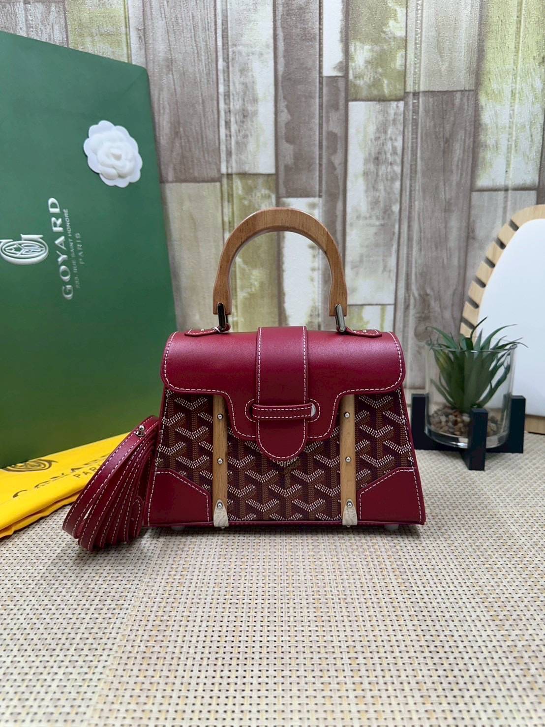 10 สี ORI หนังแท้ | GOYARD Saïgon Souple Mini Bag 20cm กระเป๋าถือ/สะพายดีไซน์หูจับไม้เป็นเอกลักษณ์ที่สวยหรูหราสง่างาม