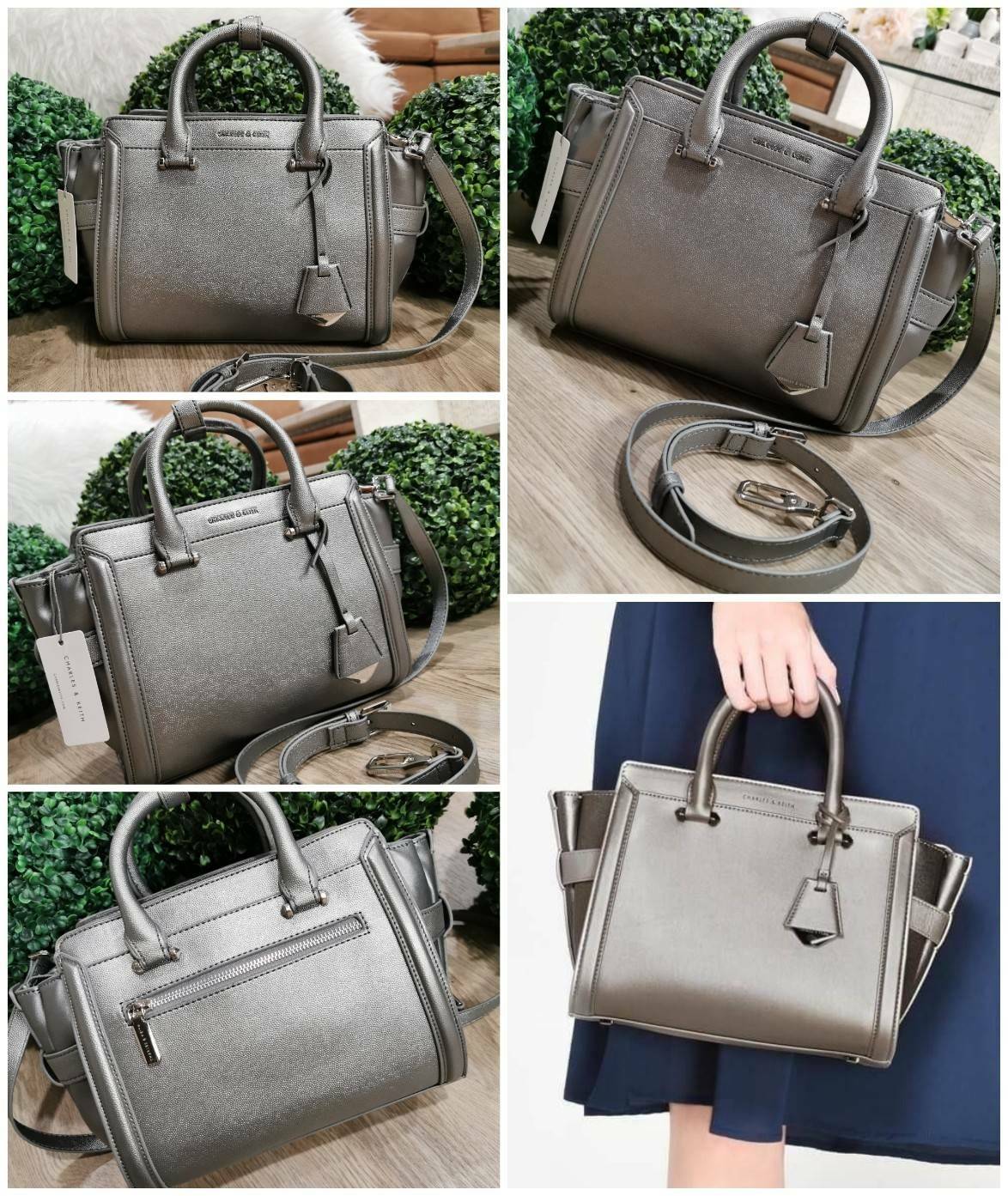 CHARLES & KEITH SAFFIANO TRAPEZE BAG กระเป๋าถือหรือสะพายรุ่นยอดนิยมดีไซน์สวยหรูวัสดุหนังคาเวียร์อยู่ทรง ด้านข้างเเต่งหนังช่องตัดดูมีดีเทล ด้านหน้ามีโลโก้ ด้านหลังมีช่องซิป เปิดปิดด้วยซิปหัวซิปแบรนด์ หูจับเเข็งแรง พับลงได้ พร้อมสายสะพายหนังปรับระดับได้ถอดไ