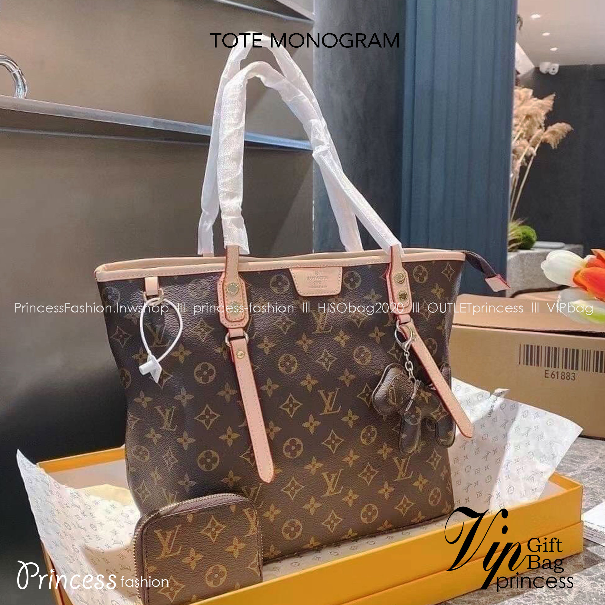 LV Neverfull Monogram / LV TOTE SET 3IN1 กระเป๋าสะพายใบใหญ่ทรง tote มาพร้อมกระเป๋าสตางค์ และตัวห้อยน้องหมาน่ารัก เป็นอีกรุ่นที่มีคนใช้กันทั่วบ้านทั่วเมือง