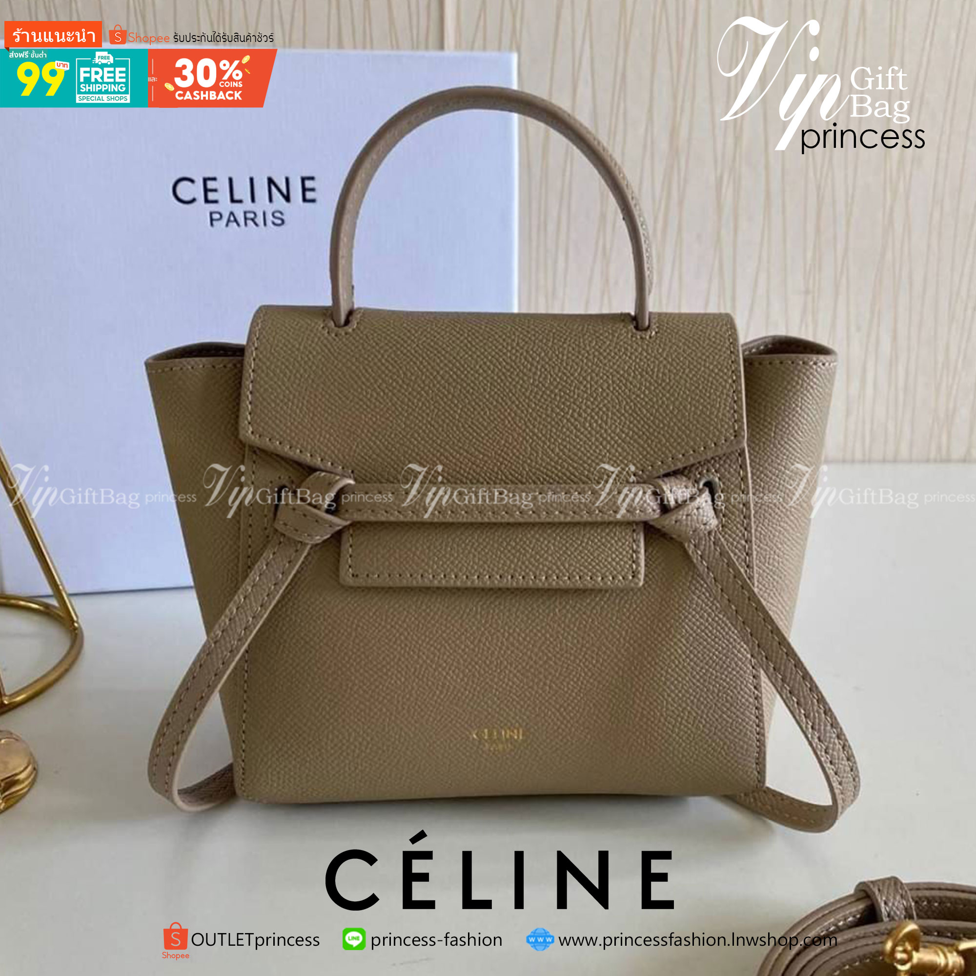 พรีเมี่ยมกิ๊ฟแท้ 100% 】รุ่นหนังแท้ CELINE PICO BELT BAG IN GRAINED CALFSKINAMAZONE ขนาดมินิ น่ารักสุดๆ ใส่ของจุกจิกได้เยอะ พกพาสะดวก