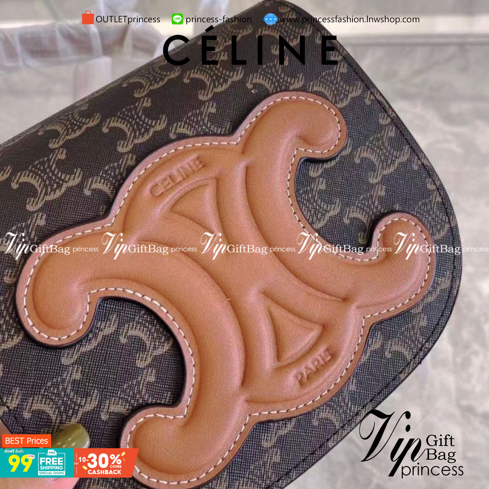 VIP 】CELINE MINI BAG IN TRIOMPHE CANVAS รุ่นโลโก้หน้าใหญ่ พร้อมส่งที่ไทย ราคาสุดคุ้ม หากใครที่กำลังมองหากระเป๋าสะพายข้าง ขนาดกะทัดรัด และเรียบหรู ต้องใบนี้เลยค่ะ เป็นกระเป๋าเปิดปิดแบบแบบฝาผับที่มีรูปทรงโค้งและที่ล็อกรูปทรงคล้ายเข็มขัด อีกทั้งยังสะท้อนความ