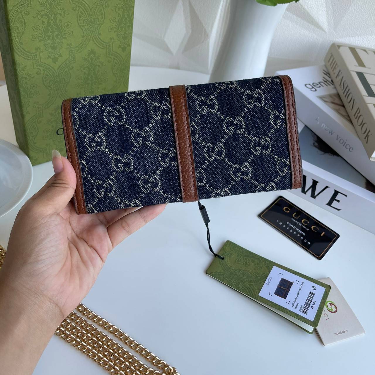 พรีเมี่ยมกิ๊ฟแท้ 100% 】GUCCI Jackie 1961 chain wallet กระเป๋าสตางค์ใบยาวพร้อมโซ่ทอง แบบใหม่สวยหรูมากค่ะ