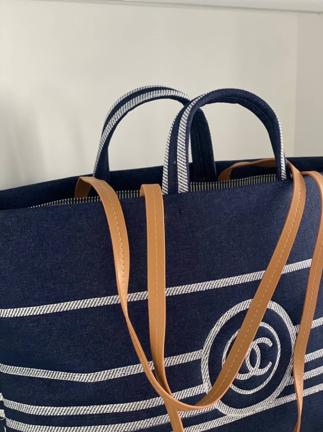 CHANEL Denim 2way Tote Bag / Chanel COCO Mark 2way Shoulder Tote Bag / Chanel shopping tote กระเป๋าทรงโท้ทช็อปปิ้ง จุของได้เยอะงานเกรดออริจินอล 1:1 สลับแท้