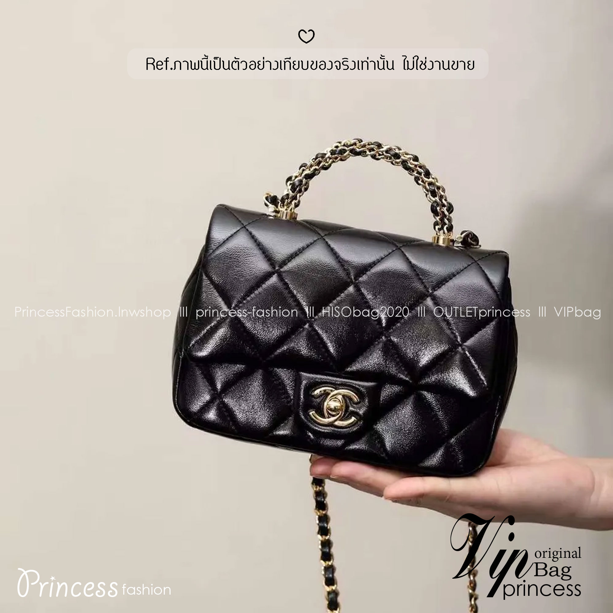 ORI หนังแท้ | Chanel Mini Flap Bag With Top Handle กระเป๋าสะพาย กระเป๋าถือพร้อมหูจับหรูหราร้อยโซ่สีทอง สายสะพายโซ่ ขนาดกะทัดรัดใช้งานง่าย