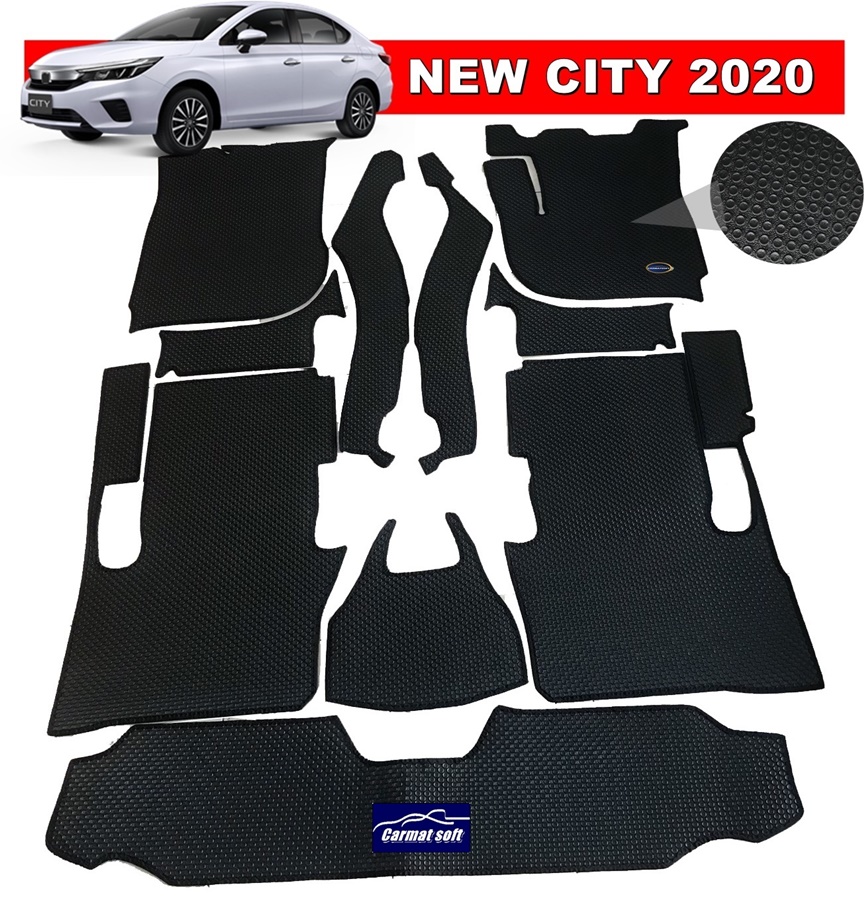 ยางปูพื้นรถยนต์ HONDA CITY 2020 พรมกระดุมเม็ดเล็กpvc เย็บขอบ เต็มคัน