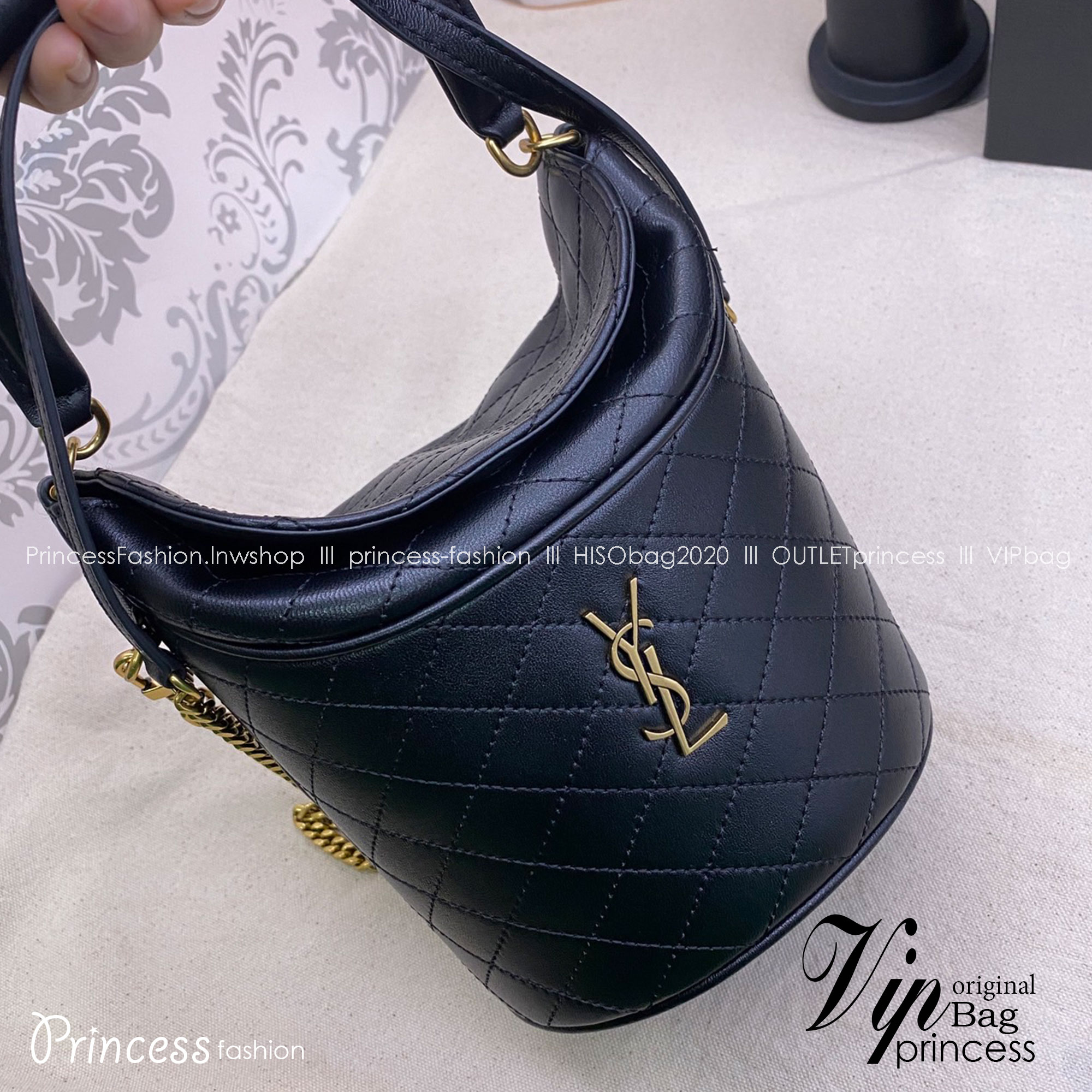 YSL GABY BUCKET BAG IN LAMBSKIN กระเป๋าสะพายทรงถัง งานหนังเต็มใบ เกรดออริ 1:1 ใช้งานต่างประเทศได้