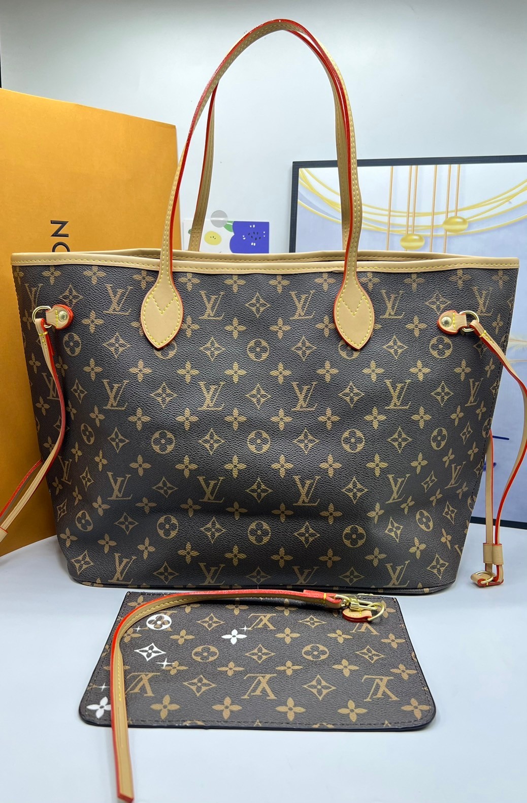 LV Neverfull MM Tote With Puppies 32cm / LV Shopping Bag พร้อมส่งที่ไทย **สินค้าเกรดออริจินอล 1:1 สลับแท้ ใช้งานต่างประเทศได้ งานสวยตามรูป ภาพถ่ายจากงานขายจริง