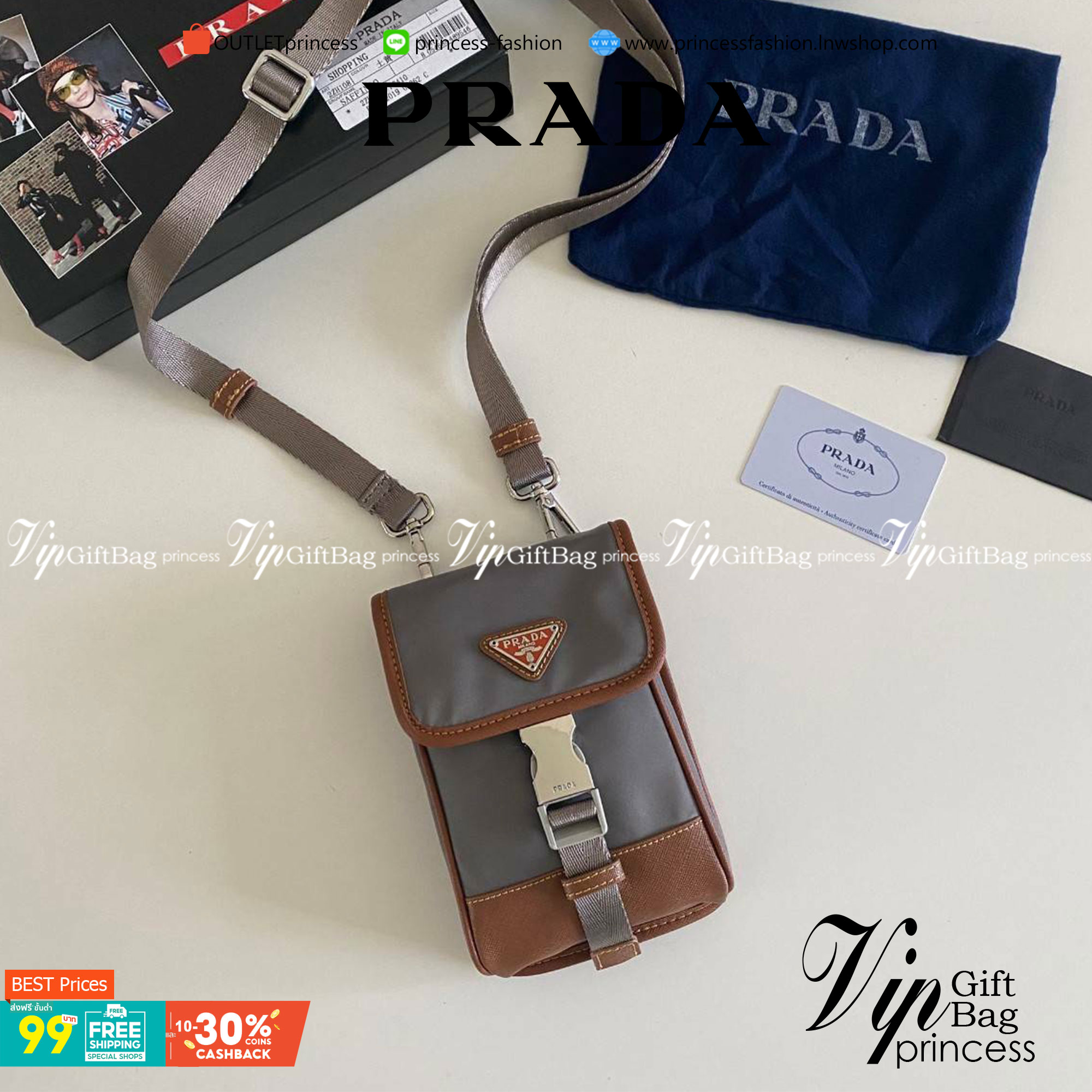 VIP Prada crossbody nylon bag PRADA Re-Nylon and Saffiano leather smartphone case พร้อมส่ง สีเข้าใหม่ เป็นรุ่นที่ถามหากันเยอะมากๆ งานสวยมาก ทำจากผ้าnylonพิเศษ สลับหนังแท้ ใช้ได้ทั้งชาย-หญิง จะ Cross body คาดเอว หรือคล้องกับหูกางเกงชิคๆ ก็เท่มากเลยค่าา งาน