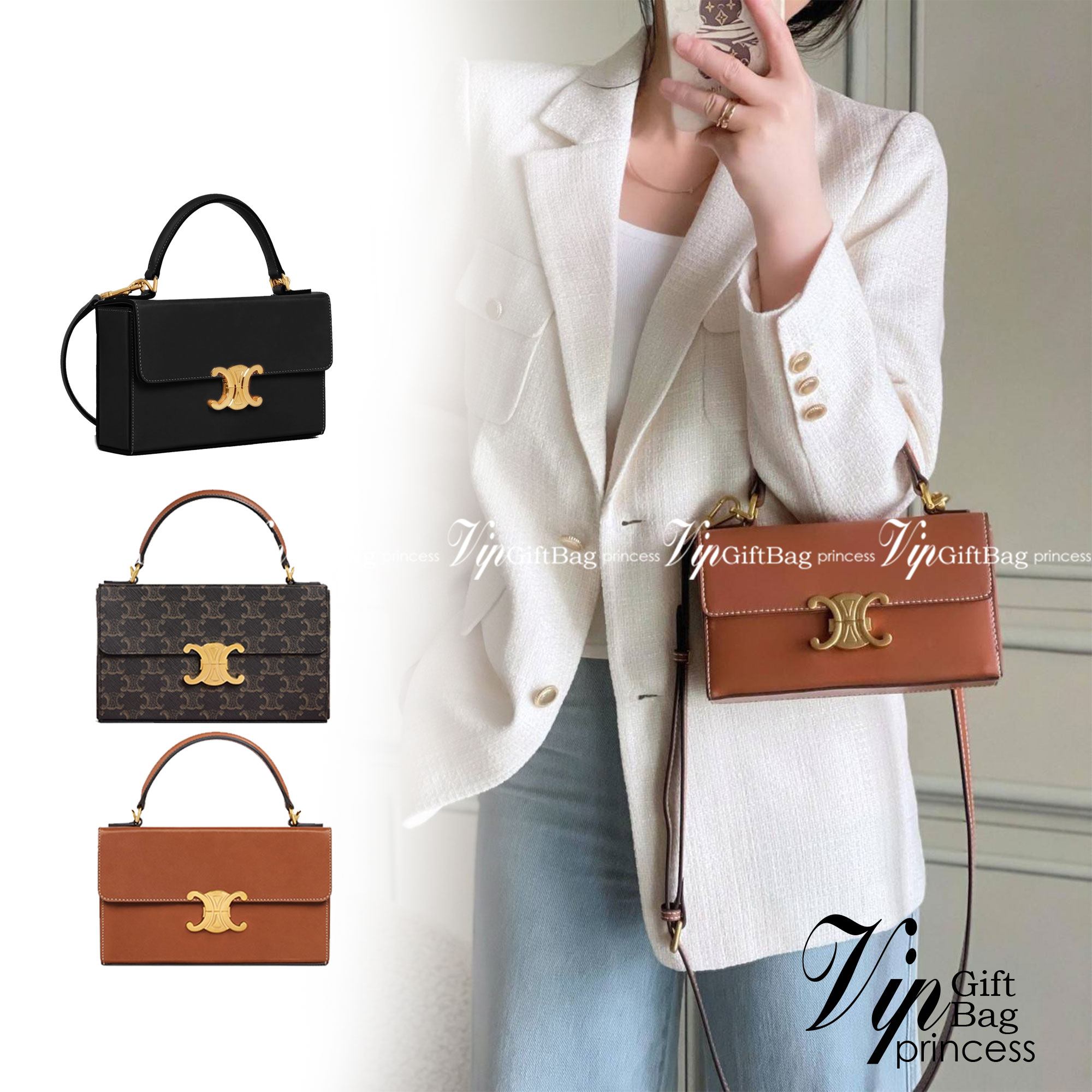 Celine Triomphe shoulder handbag Bag / Celine box triomphe in Natural Calfskin Tan กระเป๋าสะพายเรียบหรูและดูทันสมัยใบนี้ออกมา ให้คุณเลือกสะพายในชีวิตประจำวันเข้ากับการแต่งตัวสบาย ๆ หรือถอดสายถืงออกงานปาร์ตี้สังสรรค์ ก็ช่วยให้คุณดูโดดเด่นได้เช่นกัน นอกจากน