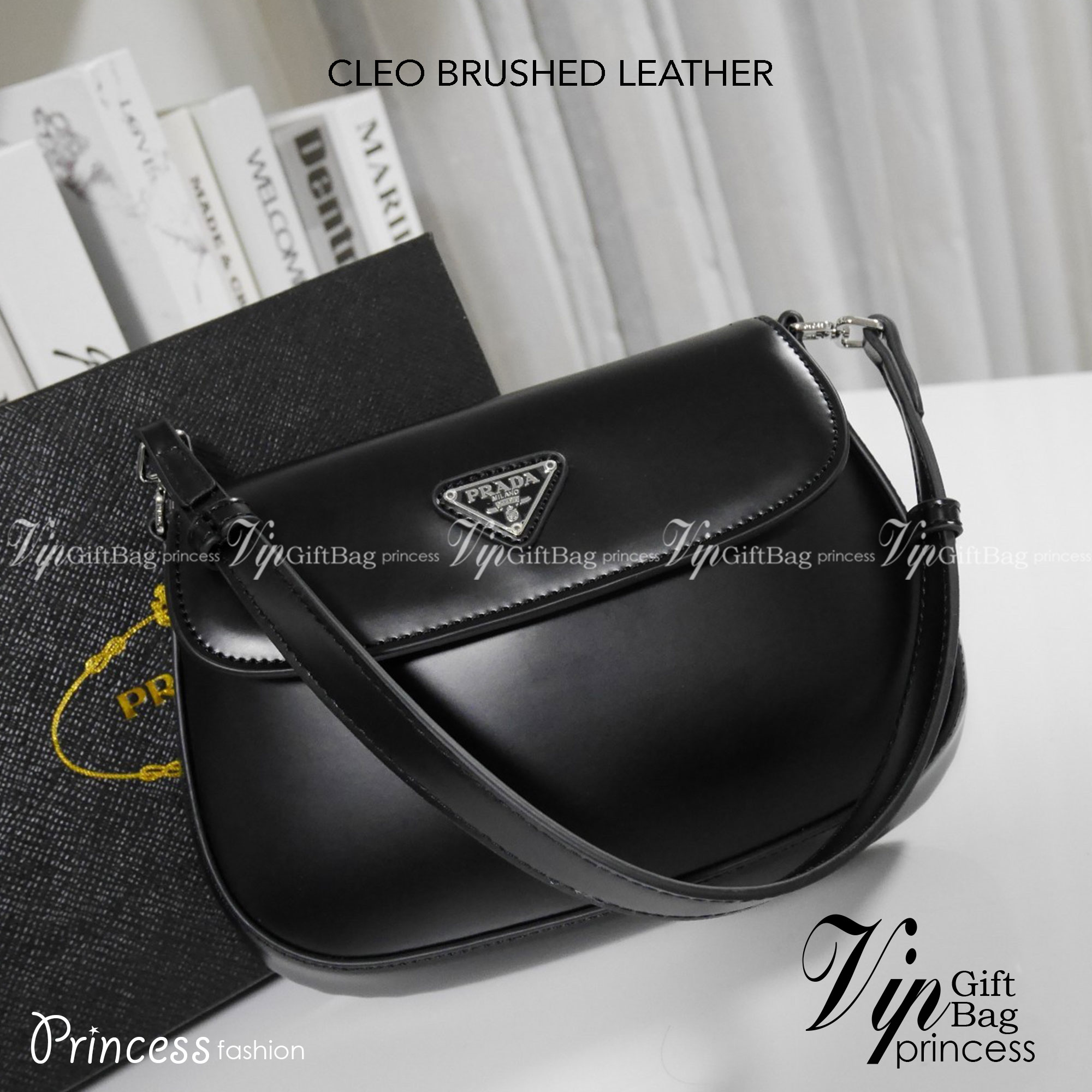 PRADA CLEO BRUSHED LEATHER SHOULDER BAG กระเป๋าทรงสวยยอดฮิต ทรงสะพายไหล่สวยหรูอยู่ทรง หนังเรียบเงาหรูสุดคลาสสิก
