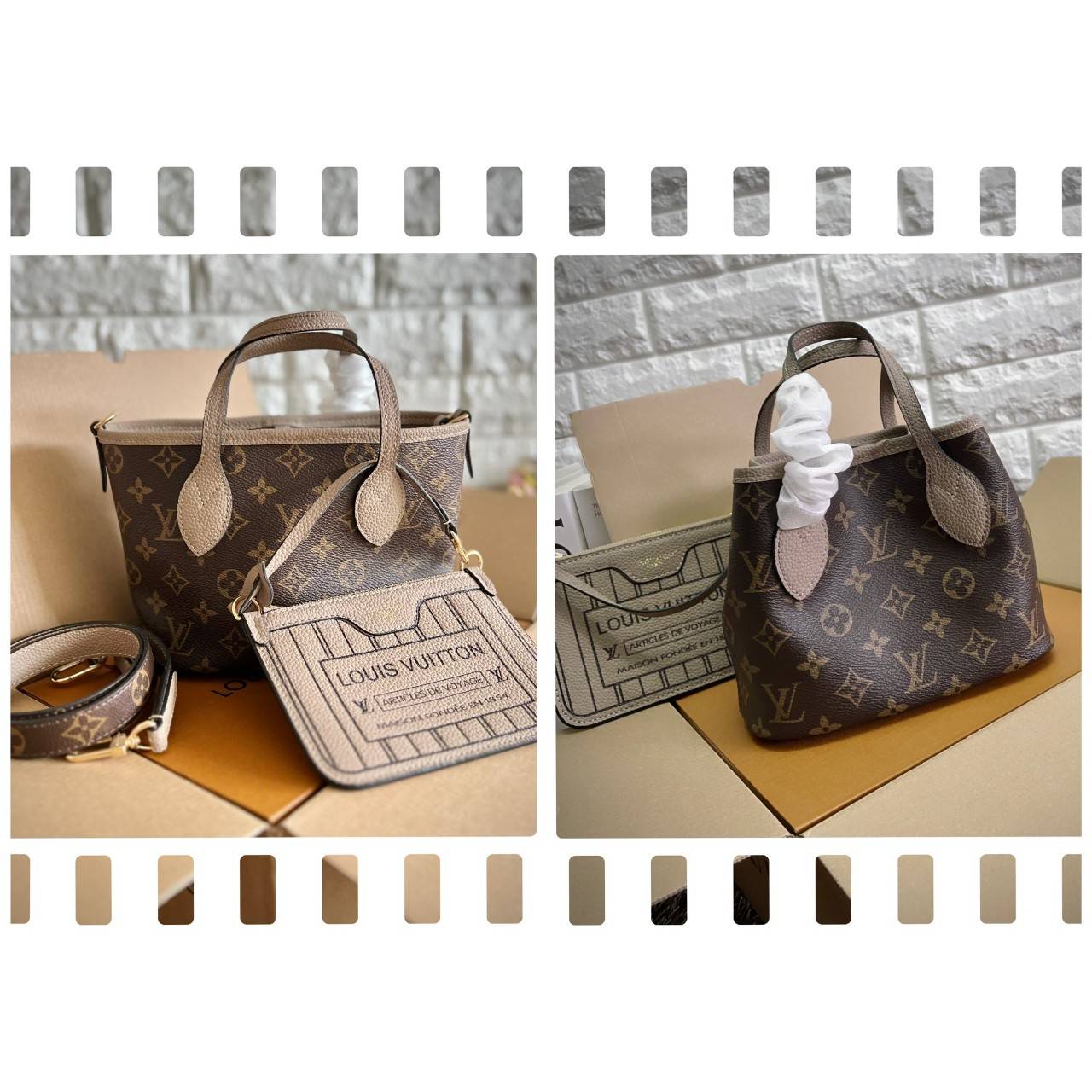 LV Neverfull Bandoulière Inside Out BB กระเป๋าทรงโท้ทไซส์เล็กใช้งานได้สองด้าน มีตะขอเกี่ยวสามารถปรับรูปทรงกระเป๋าได้หนังแท้นิ่มสวย ลายโมโนแกรมและหนังลายเกรน มาพร้อมใบลูกเข้าเซ็ทใส่สายสะพายยาวได้