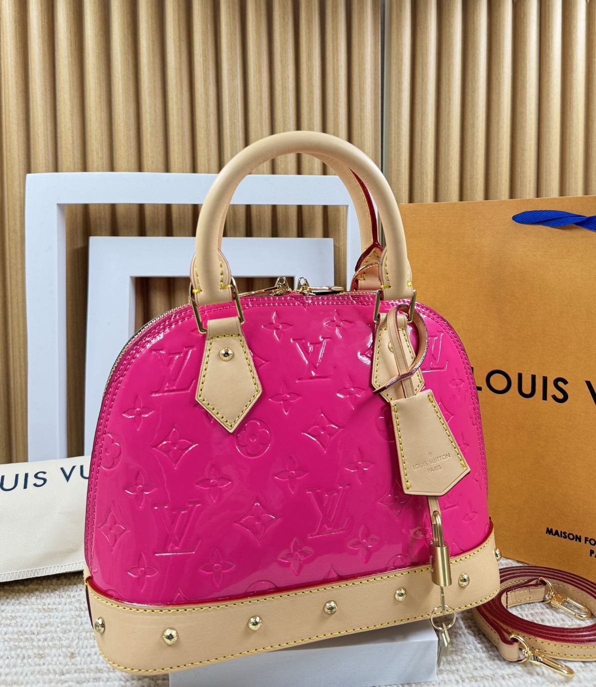 LV Alma BB Monogram Vernis Leather New Remix Colorful Chic and Yellow | Sky | Neon Pink กระเป๋าสะพายสีพาสเทล เกรดออริ สลับแท้ 1:1