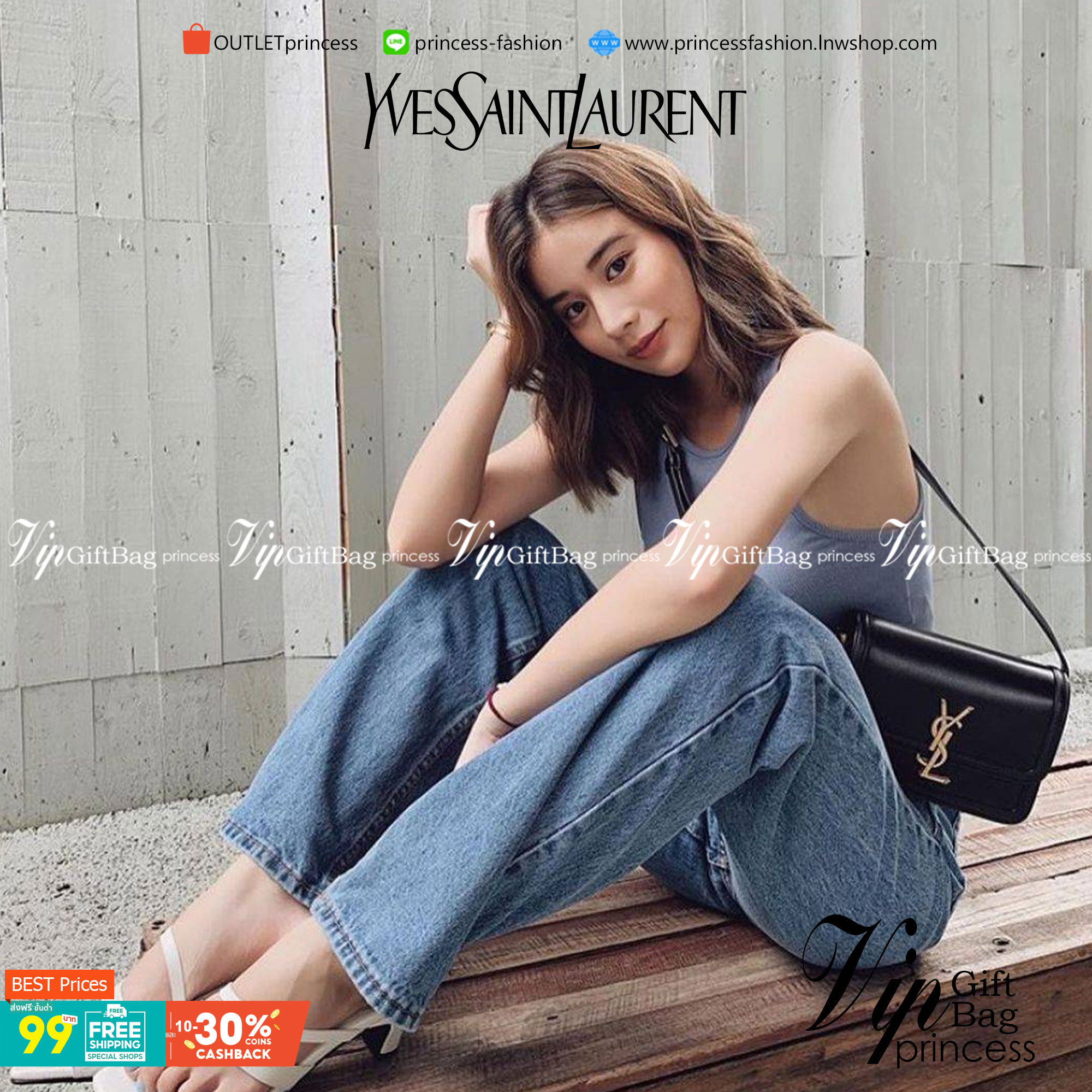 YVES SAINT LAURENT YSL BAG VIP GIFT WITH PURCHASE (GWP) พรีเมี่ยมกิ้ฟ Limited Edition จาก YSL DUTY FREE COUNTER วัสดุหนังแท้ Calfskin ทรงสี่เหลี่ยมหนังสวยหรูอยู่ทรงเปิดปิดด้วยฝาปิดโลโก้แบรนด์อะไหล่ทอง ภายในโล่งมีช่องหลัก และช่องย่อยสามารถใส่มือถือของใช้จุ