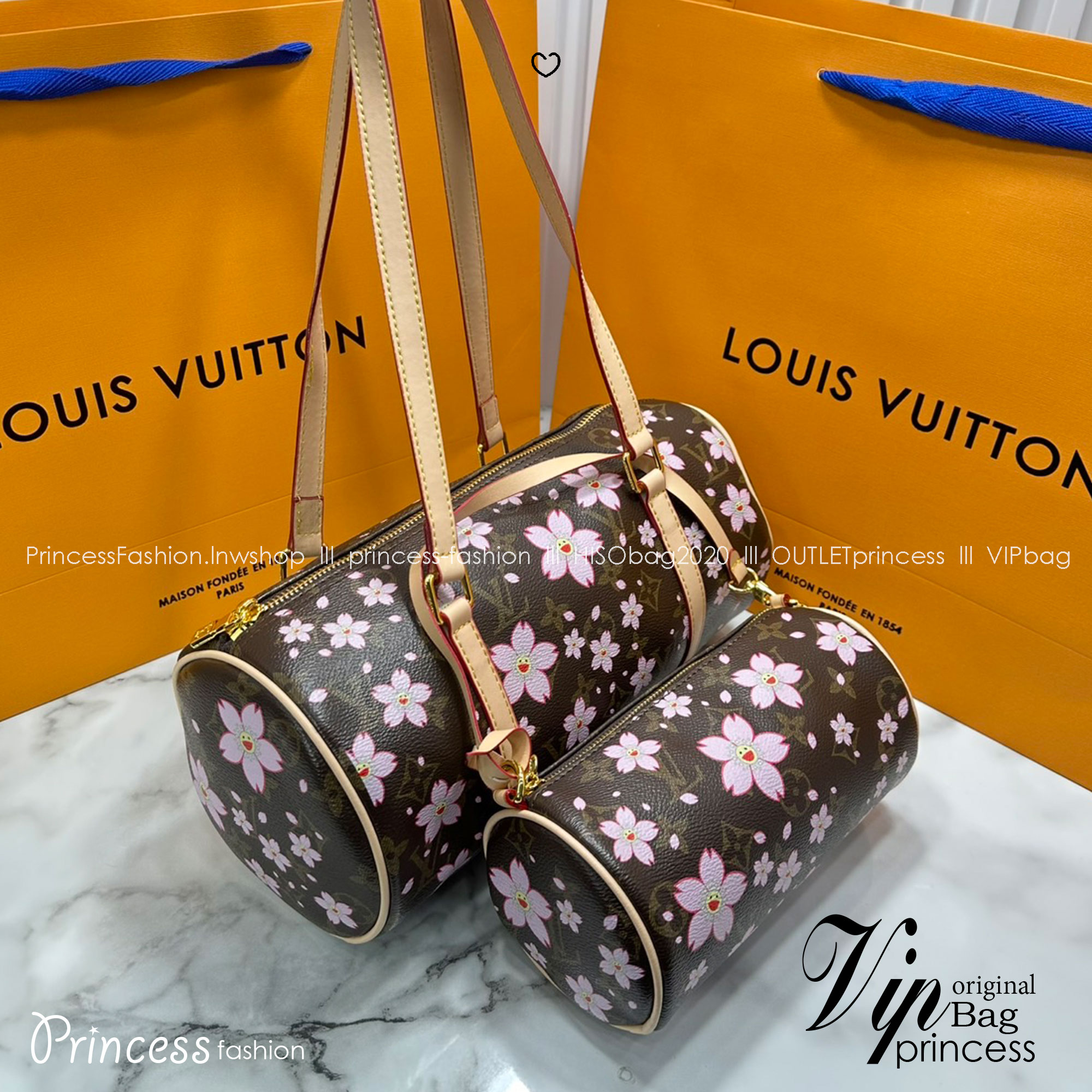RI หนังแท้ | คอลใหม่ดอกไม้แสนหวาน LV x TM Papillon Cherry Blossom bag / lv capsule กระเป๋าสะพายทรงใหม่ มาในเซ็ท 2 ใบสุดคุ้ม ดีไซน์คลาสสิครุ่นสุดปัง