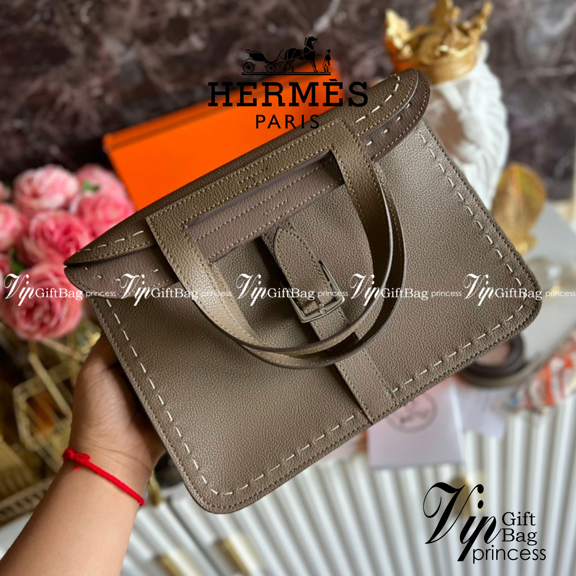 HERMES Halzan Bag Luxury Bag แบรนด์ดังงานหนังแท้สวย เกรดท็อปออริจินอล ภาพสินค้าถ่ายจากงานขายจริง