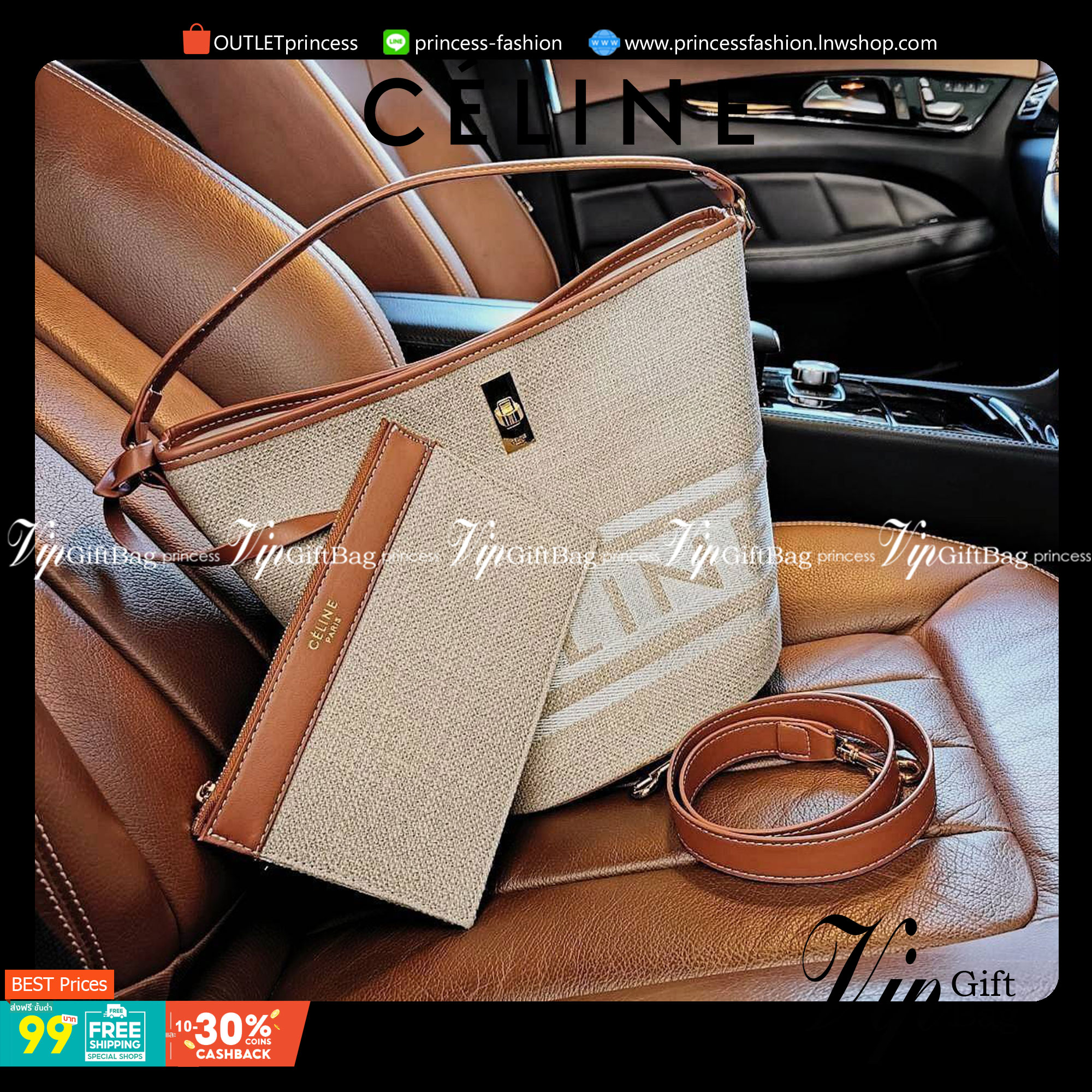 ซื้อ1ได้ถึง2!✴️CELINE TEXTILE BUCKET BAG VIP วัสดุ Textile Canvas & CalfSkin ดีไซน์ทรง Bucket ใบใหญ่กำลังดี มาพร้อม Clutch ใบเล็กเข้าชุด เนื้อหนาแข็งแรง น้ำห