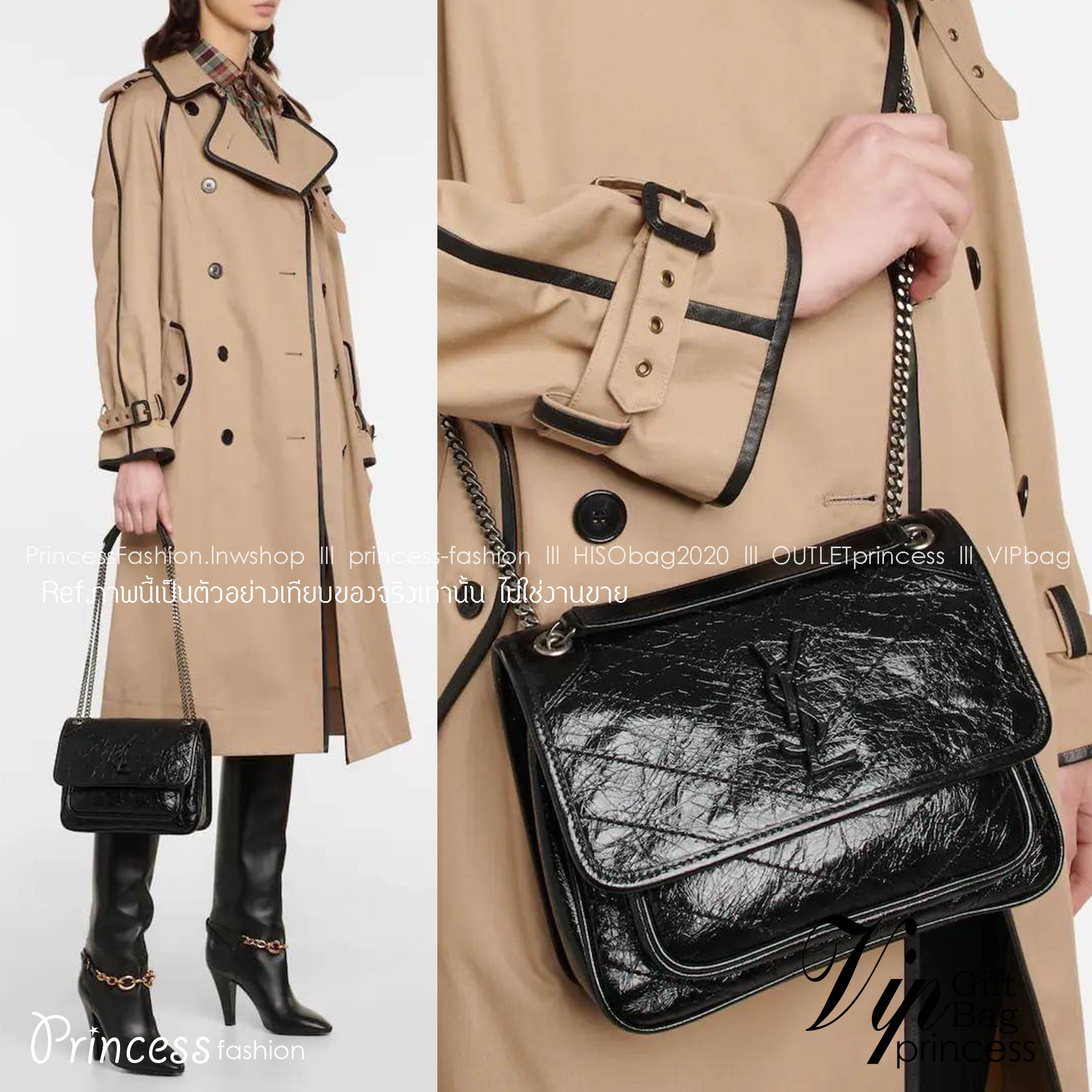 YSL niki baby chain bag in crinkled vintage leather / Yves Saint laurent shoulder bag กระเป๋าสะพายทรงคลาสสิค สุดฮอต ที่ใครๆก็ต้องมีใช้ ดีไซน์เรียบหรู วัสดุหนังลายวินเทจสัมผัสดี