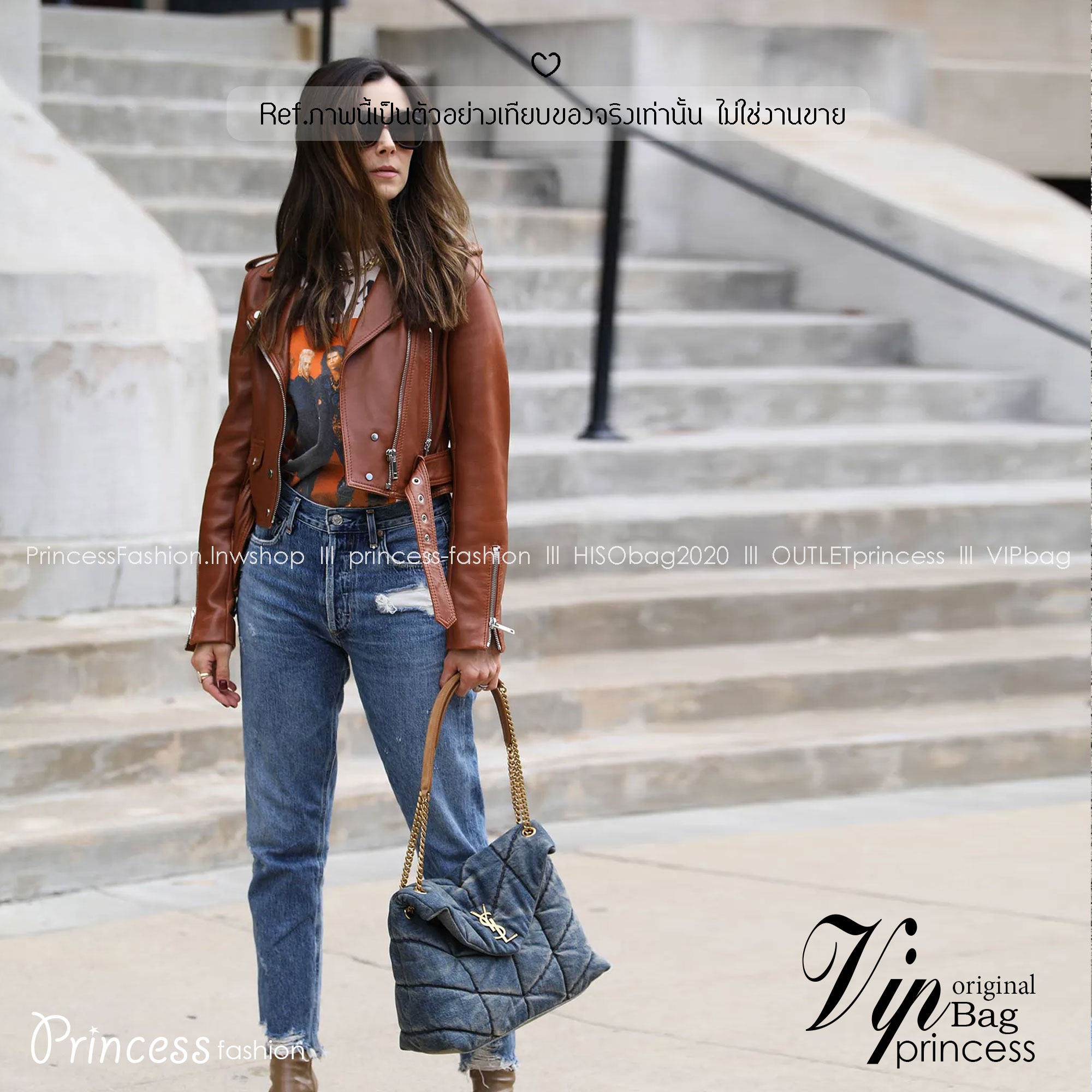 YSL Puffer denim shoulder bag กระเป๋าสะพายเดนิมฟอก สวยเท่ห์คลาสสิกลายเชฟล่อนเป็นเอกลักษณ์ ENVELOPE FLAP BAG WITH SOFT CHEVRON 🧡เกรดออริ ใช้งานต่างประเทศได้