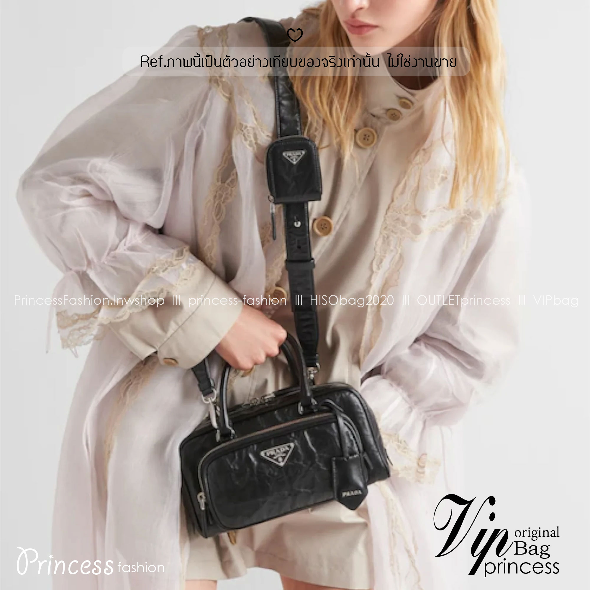 ORI หนังแท้ | Prada Antique nappa leather multi-pocket top-handle bag กระเป๋าสะพายทรง keepall มีช่องซิปด้านหน้าพร้อมหูจับ งานหนังยับดีไซน์เอฟเฟกต์เท็กซ์เจอร์ที่มีเสน่ห์สไตล์วินเทจ