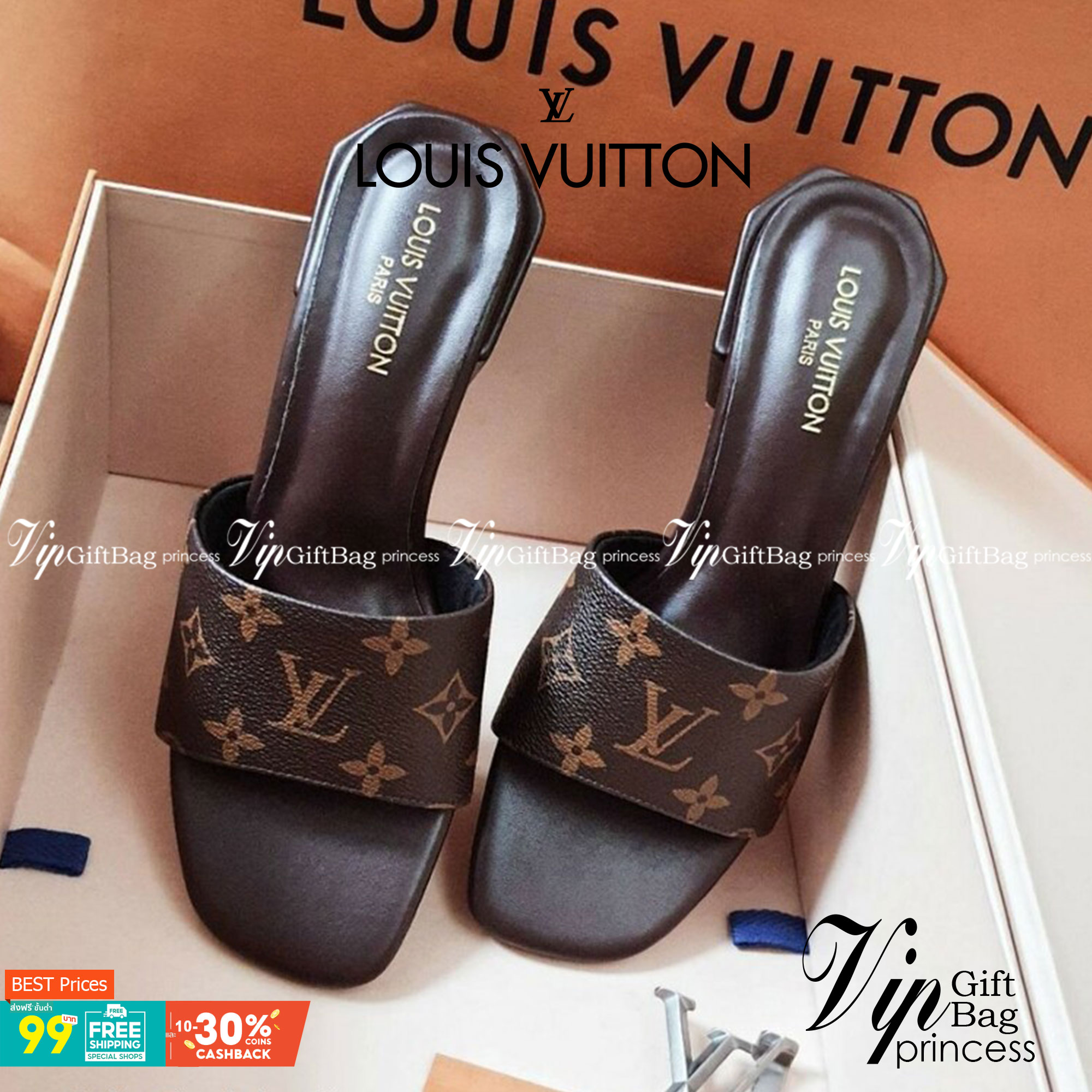 LV Mid Heel รองเท้าส้นกลาง 2 นิ้ว งานสวม วัสดุหนัง PU สวมใส่ง่าย เน้นเรียบหรู ดูแพงเกินราคาขาย ส้นเป็นทรง 6 เหลี่ยม ใช้งานยื่น,เดิน สบายไม่เมื่อย