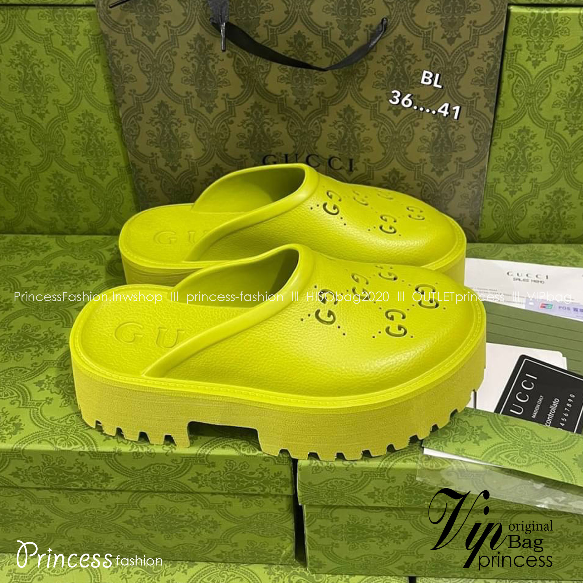 GUCCI platform perforated G sandal / GG Sandel รองเท้า GG เกรดออริจินอล สลับแท้ พร้อมกล่อง ภาพถ่ายจากงานจริง ใช้งานต่างประเทศได้