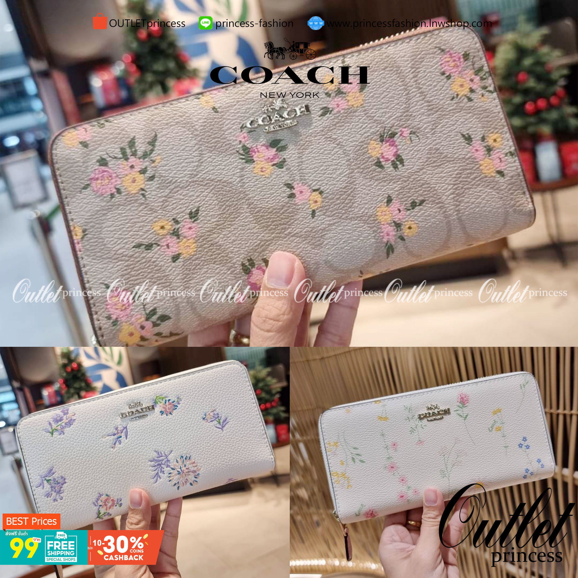 COACH ACCORDION ZIP WALLET IN SIGNATURE CANVAS WITH DAISY BUNDLE / MEADOW PRAIRIE / SPACED WILDFLOWER / DAISY BUNDLE PRINT C0033/F31778/69832 กระเป๋าสตางค์ใบยาว ลวดลายน่ารักน่าใช้มากๆ พื้นเป็นลายซีเอกลักษณ์ วัสดุหนังแคนวาสเคลือบลาย เปิด-ปิดด้วยซิปรอบ ใส่ม
