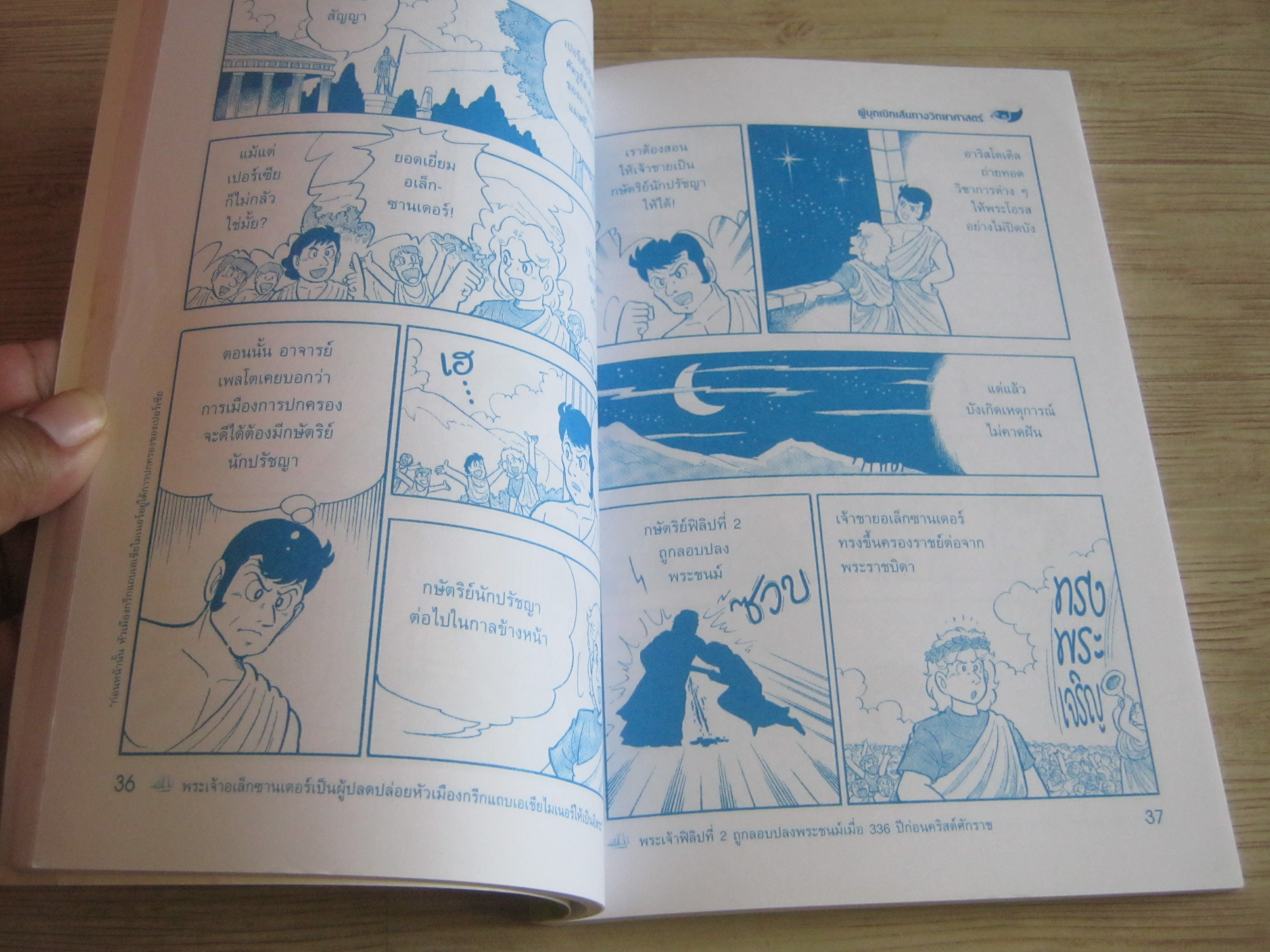 การ์ตูนชุด นักวิทยาศาสตร์เอกของโลก อาริสโตเติล ผู้บุกเบิกเส้นทางวิทยาศาสตร์ อาร์คีเมเดส นักประดิษฐ์ผู้พลิกโฉมโลก มาซาคะซึ ยามาซากิและทาดาอะกิ คิโมโตะ เขียน ดร.พิชาญ พิชัยณรงค์และดร.อธิปัตย์ บำรุง แปล