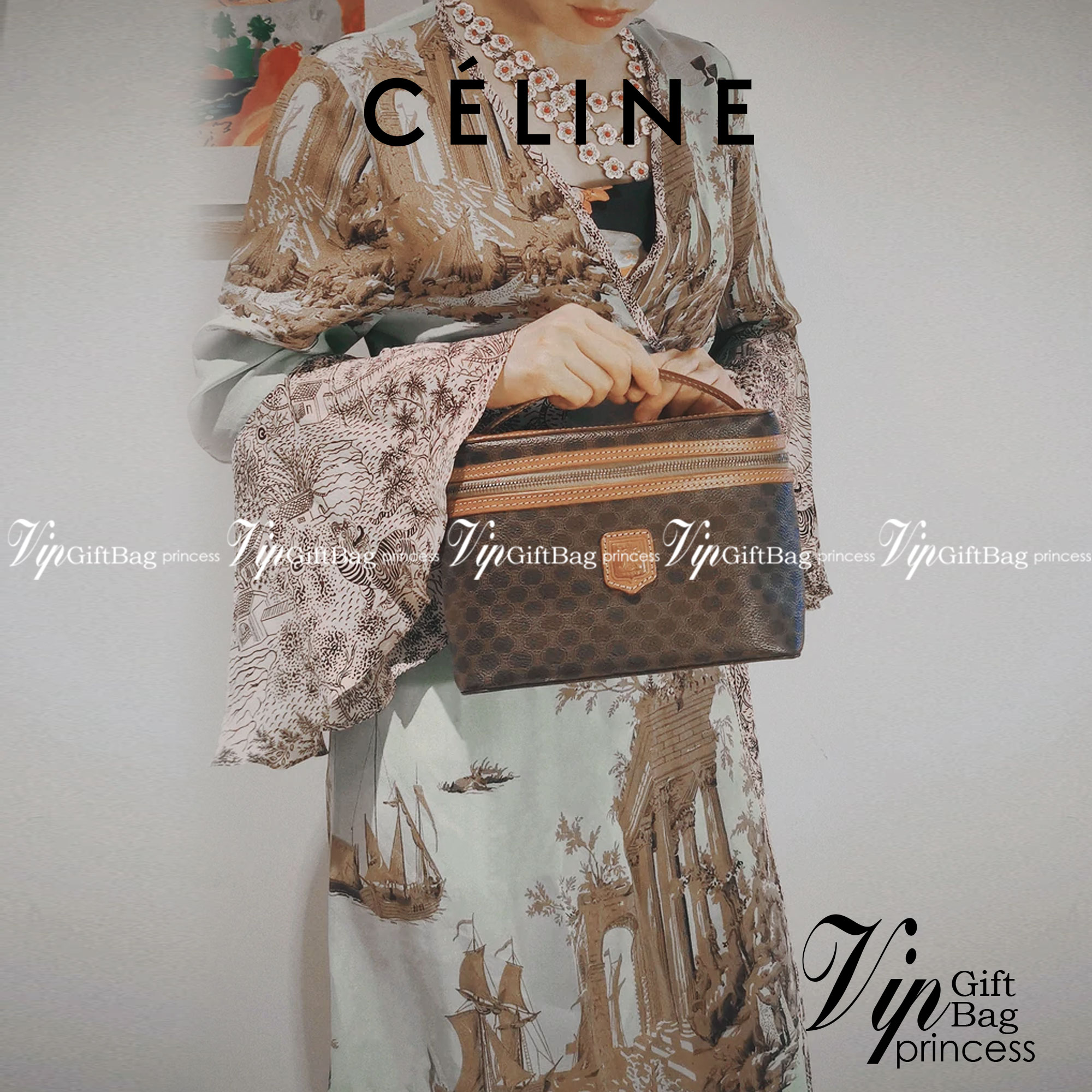 หนังแท้ CELINE VANITY VINTAGE BAG / Celine Macadam Vanity Bag Dark brown กระเป๋าถือ ใส่เครื่องสำอางค์หรือของใช้ต่างๆได้ ภายในโล่งกว้าง ซิปรอบใช้งานง่าย จุของได้เยอะ เกรดออริจินอลงานหนังแท้ทั้งใบ พิมพ์ลายคมชัด ปั้มลายชัดเจน ภาพสินค้าถ่ายจากงานขายจริง ใช้งา
