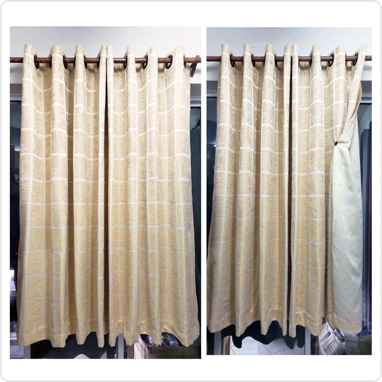 ผ้าม่าน ก.130*ส.150ซม./ผืน กันแสง 90% รุ่นเบอกิ้น (Bergins)สีฟ้าอมเขียว ดูเท่ๆๆ เก๋ๆๆ (แถมสายรัด)