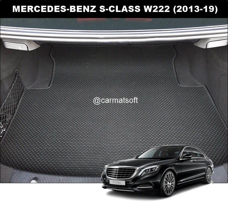 แผ่นปูท้ายรถ BENZ S-CLASS W222 (ปี2013-19) ลายกระดุมเล็กPVC สีดำ เข้ารูป ตรงรุ่นรถ