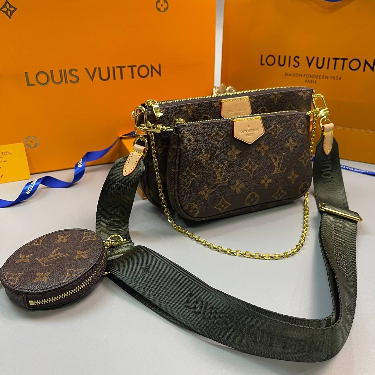 หนังแท้ LOUIS VUITTON MULTI-POCHETTE ACCESSOIRES Monogram 3in1 พร้อมส่งที่ไทย เกรดใช้งานต่างประเทศได้