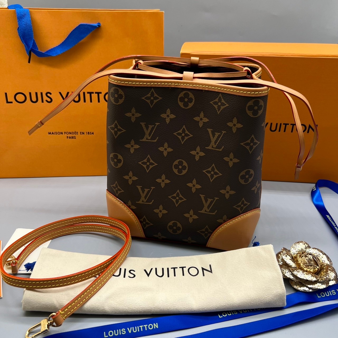 ORI Louis Vuitton Noe Purse Monogram Bucket Brown 18cm เกรดออริจินอล พร้อมส่งที่ไทย ภาพสินค้าถ่ายจากงานขายจริง ใช้งานต่างประเทศได้