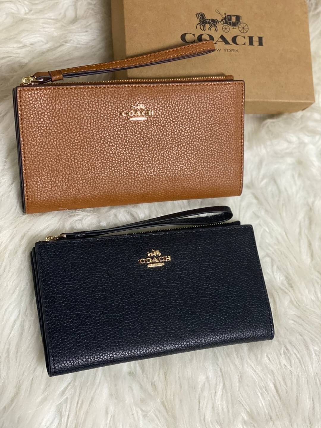 COACH 73156 Pebbled Leather Long Wallet พร้อมส่งสีดำ สีน้ำตาล