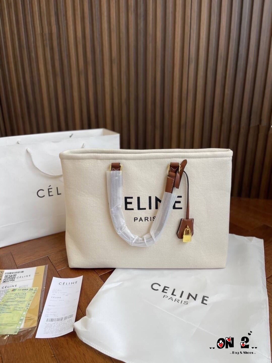 CELINE TOTE BAG / Celine Horizontal Cabas in Canvas with Celine print and calfskin 16" ไอเท็มสุดคิ้วท์ งานผ้าแคนวาสทรงชอปปิ้ง ตะเข็บสวย ปั๊มอะไหล่ ดีไซน์ทรง Shopping