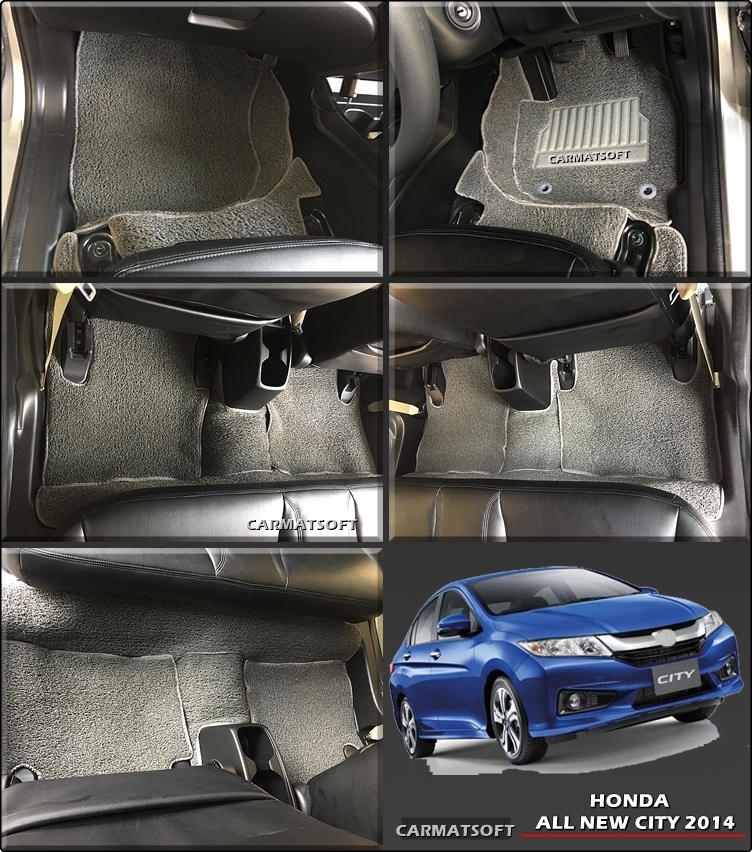 พรมดักฝุ่นไวนิล HONDA CITY 2014-19 เย็บขอบ สีเทา เต็มคัน