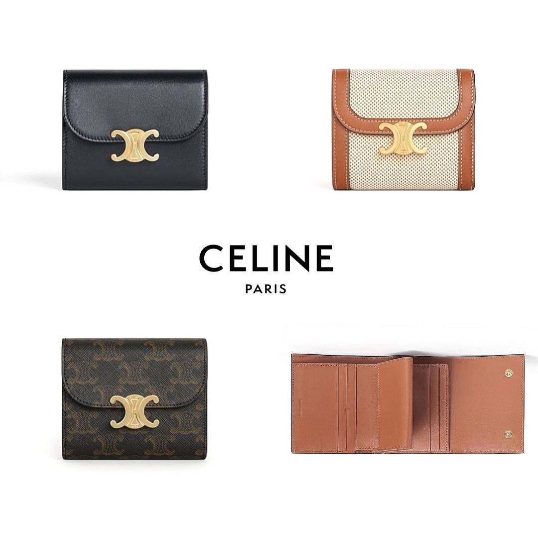 พรีเมี่ยมกิ๊ฟแท้ 100% 】CELINE SHORT WALLET VIP GIFT WITH PURCHASE (GWP) พรีเมี่ยมกิ๊ฟ Limited จาก CELINE HAUTE PARFUME DUTYFREE COUNTER หนังเรียบสวยอยู่ทรงมีโลโก้ด้านหน้าเปิดปิดด้วยฝาพับกระดุม