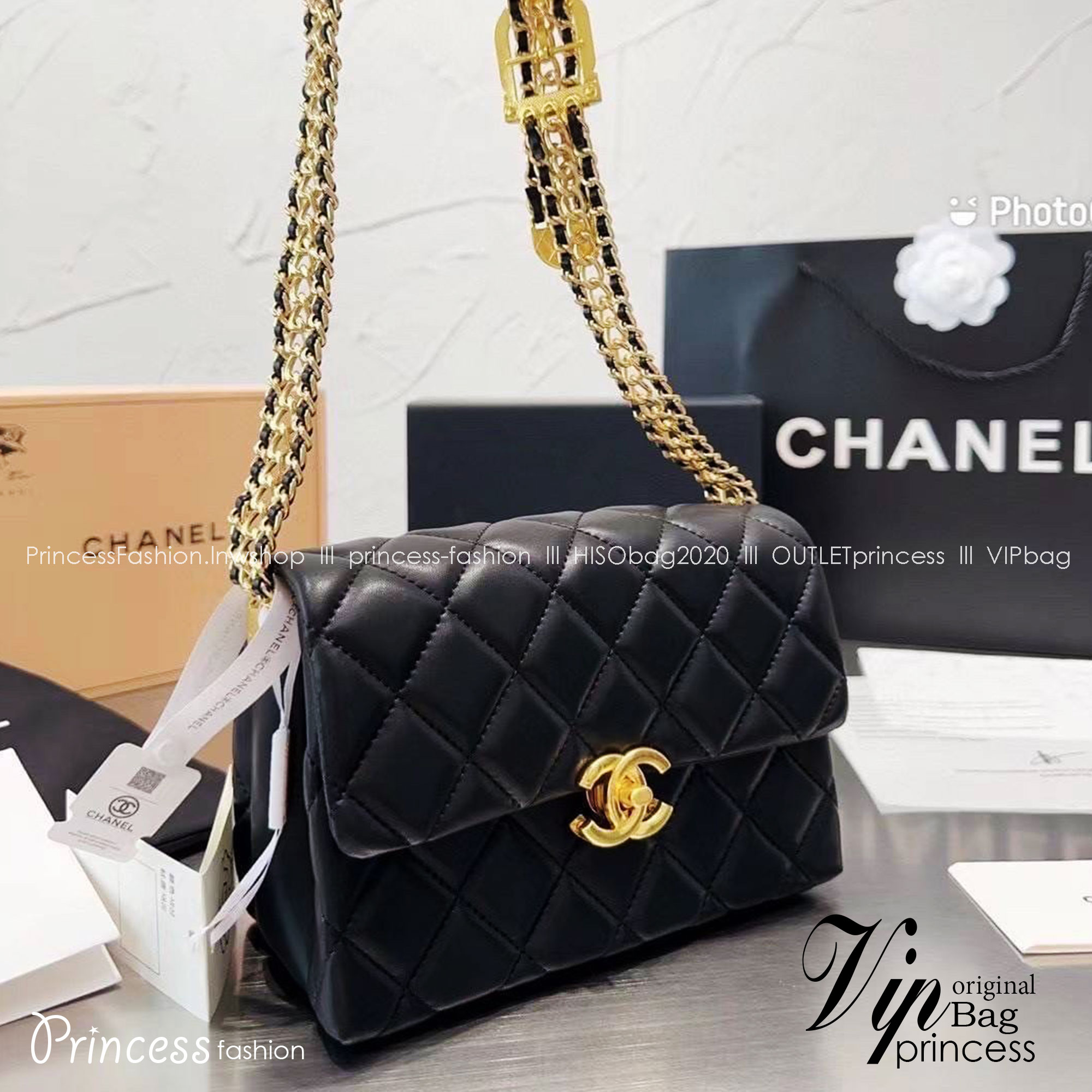 Chanel Small Flap Bag gold-tone metal, black / Chanel Bag / Chanel Box พร้อมส่ง กระเป๋าสะพายใบเล็ก 2023 คอลใหม่ ใช้งานต่างประเทศได้ ภาพถ่ายจากงานขายจริง