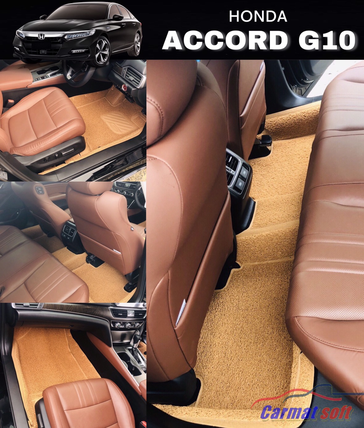 พรมไวนิลดักฝุ่น HONDA ACCORD G10 ปี 2019 แบบรีดขอบ สีชามัวร์ เข้ารูป