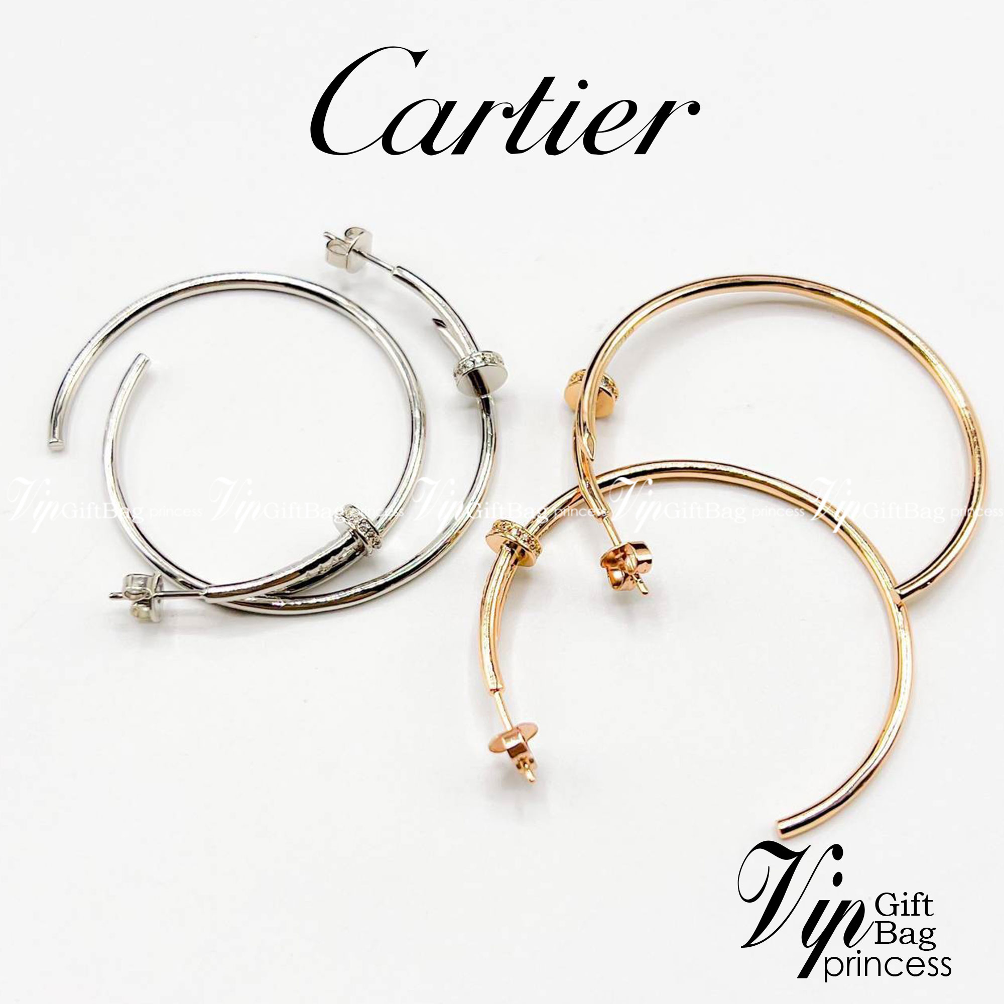 Cartier JUSTE UN CLOU EARRINGS ต่างหูตะปูคาเทียร์ ห่วงใหญ่หัวเพชร เกรดออริจินิล ปั้มทุกจุด วัสดุคุณภาพดี ไม่ลอกไม่ดำ พร้อมกล่องหนาตามแบบปั้มลายแบรนด์ ภาพสินค้าถ่ายจากงานขายจริง ใช้งานต่างประเทศได้