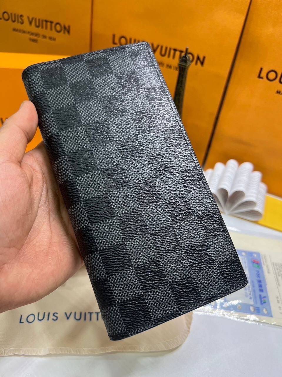ORI หนังแท้ | LV Long Wallet / LV Brazza Damier Graphite กระเป๋าสตางค์ใบยาว กระเป๋าสตางค์ผู้ชาย