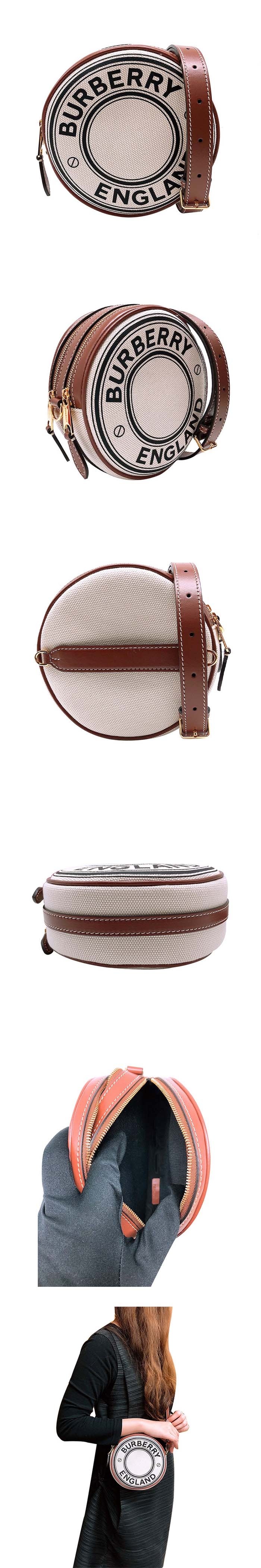 VIP 🥂 Burberry Logo Graphic Canvas And Leather Louise Bag / Burberry Fragrances Crossbody Bag กระเป๋าสะพายทรงกลม ผ้าแคนวาสตัดขอบหนังหน้าโลโก้แบรนด์ พร้อมสายยาวครอสบอดี้ได้ เปิด-ปิด ด้วยซิป ภายในโล่ง ใส่ Iphone + ได้ สายยาวถอดสายได้ ปรับระดับได้ จะ