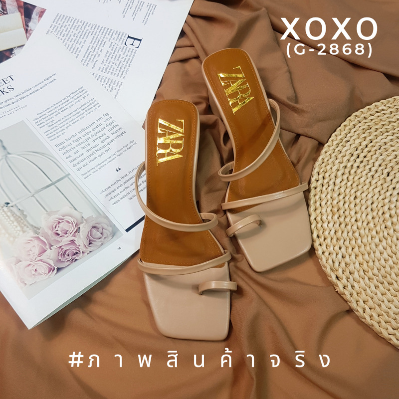 ZARA Shoes รองเท้างานสวม คาดนิ้วโป้ง วัสดุหนัง PU น้ำหนักเบา ส้นทรงกระบอกทรงกลม สวยเก๋ แมทส์ชุดง่าย สวย เลิศ ราคาสบายกระเป๋ามากจร้า