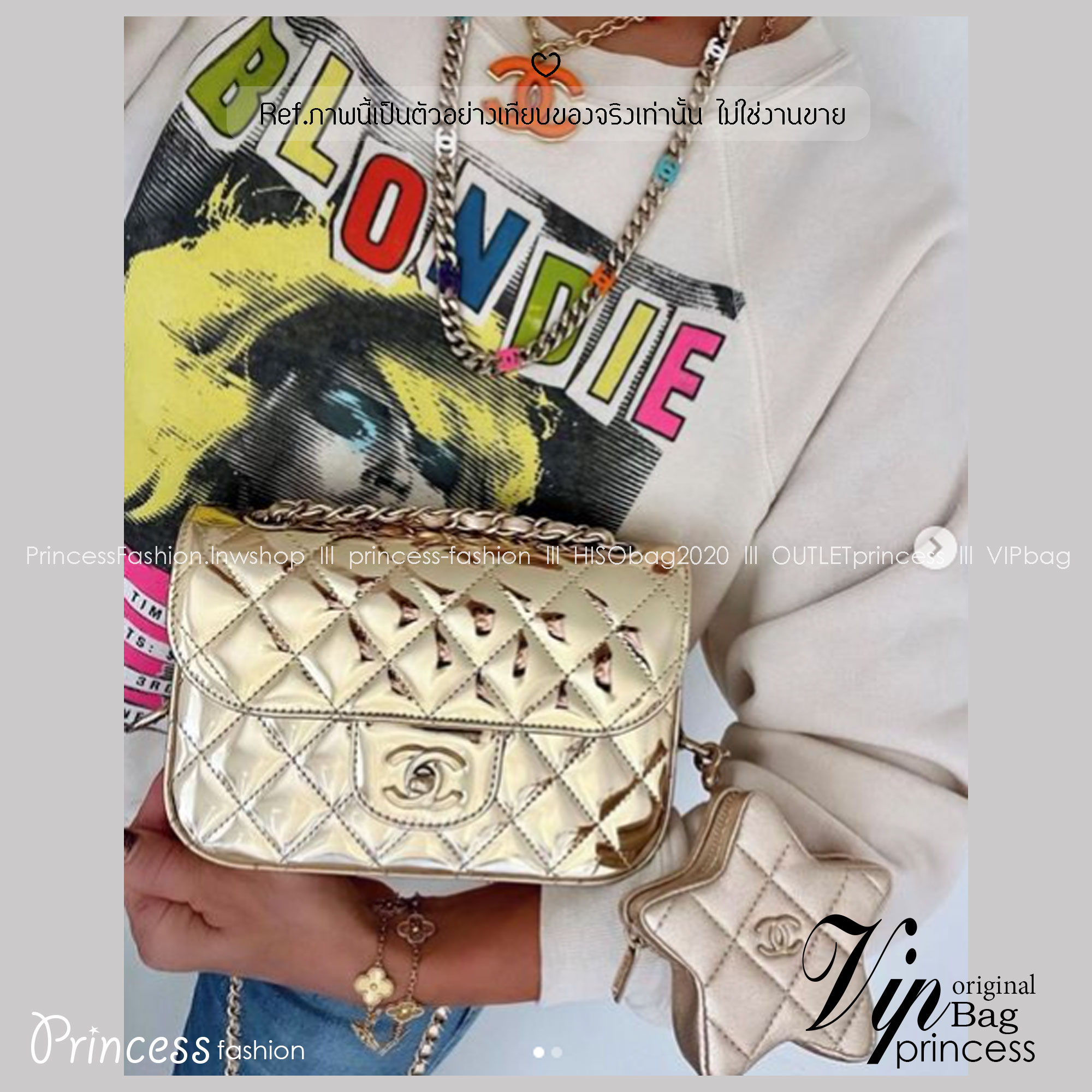 Chanel FLAP BAG & STAR COIN PURSE / CHANEL 24C Gold Metallic Mini Flap Bag กระเป๋าสะพายสีทองเงางามสุดหรู ผู้ดีสุด รวยสุดไปเลยค่า เกรดวีไอพี 1:1 เกรดดีสุด ผ่านทุก ตม ใช้งานต่างประเทศได้