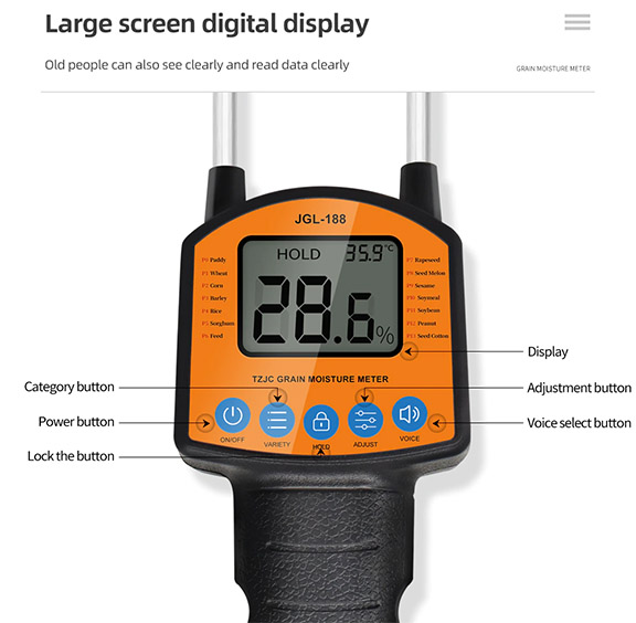 เครื่องวัดความชื้นเมล็ดธัญพืช รุ่น G-188 ใช้วัดข้าวโพด,ข้าวเปลือก,ข้าวสาร,ถั่วเหลือง,ถั่วลิสง,ข้าวสาลี,งา, อาหารสัตว์