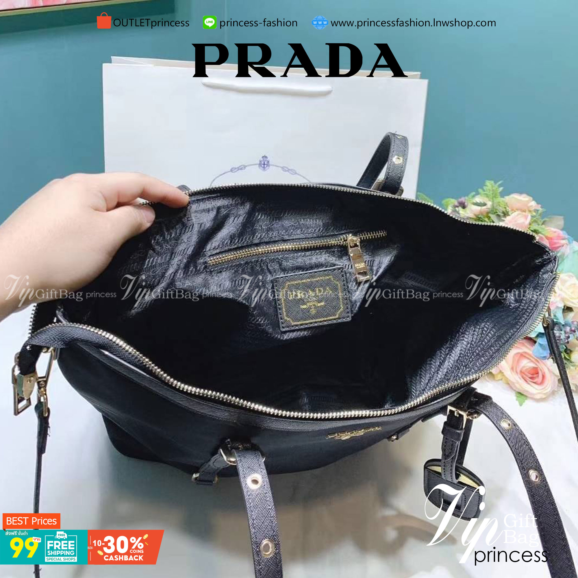 Best Price! & Hot item! สุดคุ้ม 👏👏 งานใบใหญ่ **ใส่ของจุใจ จากงานพรีเมี่ยมกิ้ฟ จากเคาเตอร์ต่างประเทศคะ แบรนด์ PRADA เป็น กระเป๋าผ้าไนล่อน ตามแบบฉบับของแบรนด์เลย หลงรักเลยคะ สะพายไหล่ได้ ถือก็สวยๆ ใช้แล้วสวยมากๆ ใส่ของได้เยอะเว่อร์ คุ้มราคา 