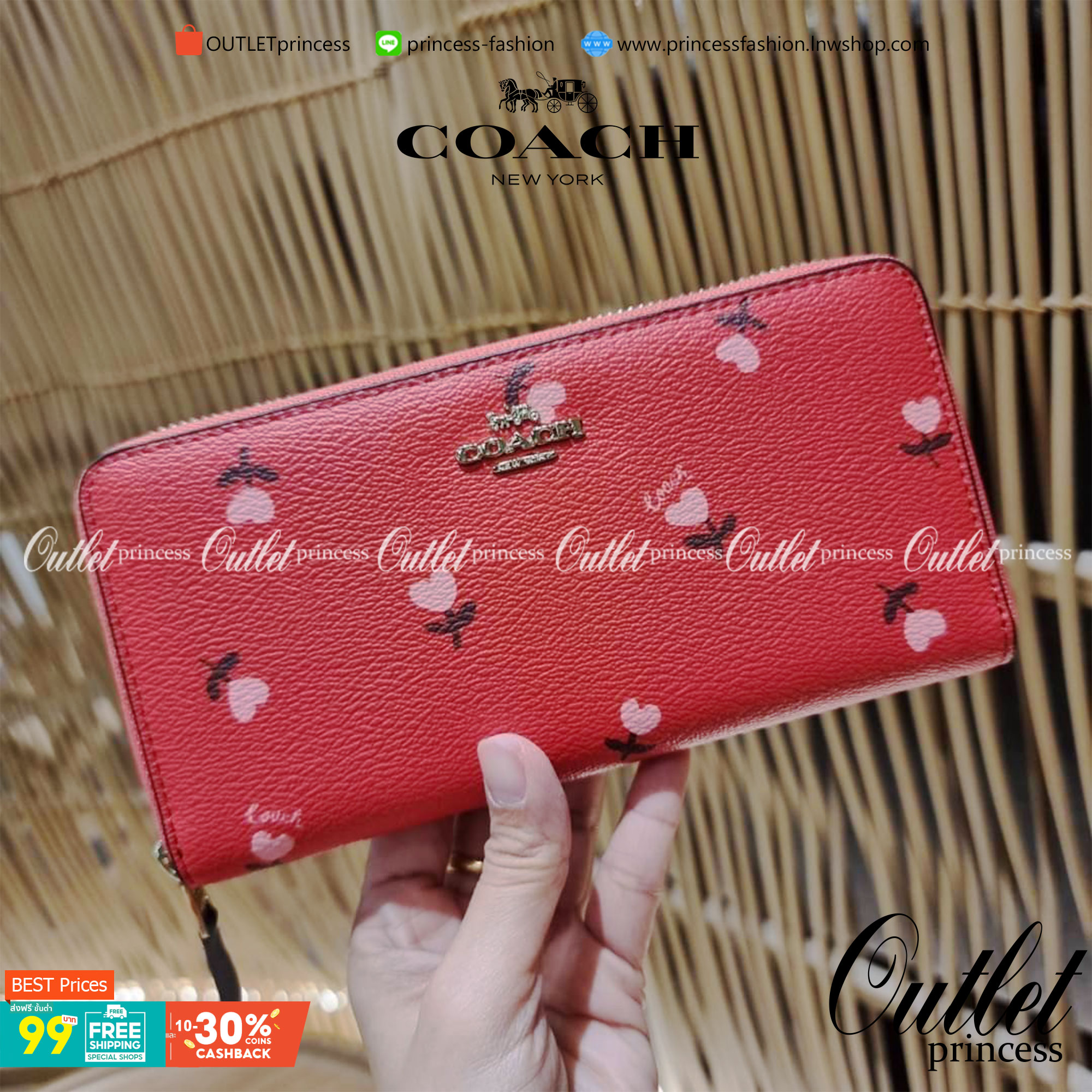 OUTLET 】COACH ACCORDION ZIP WALLET IN SIGNATURE CANVAS F86093 C3287 F98126 กระเป๋าสตางค์ใบยาว น่ารักน่าใช้