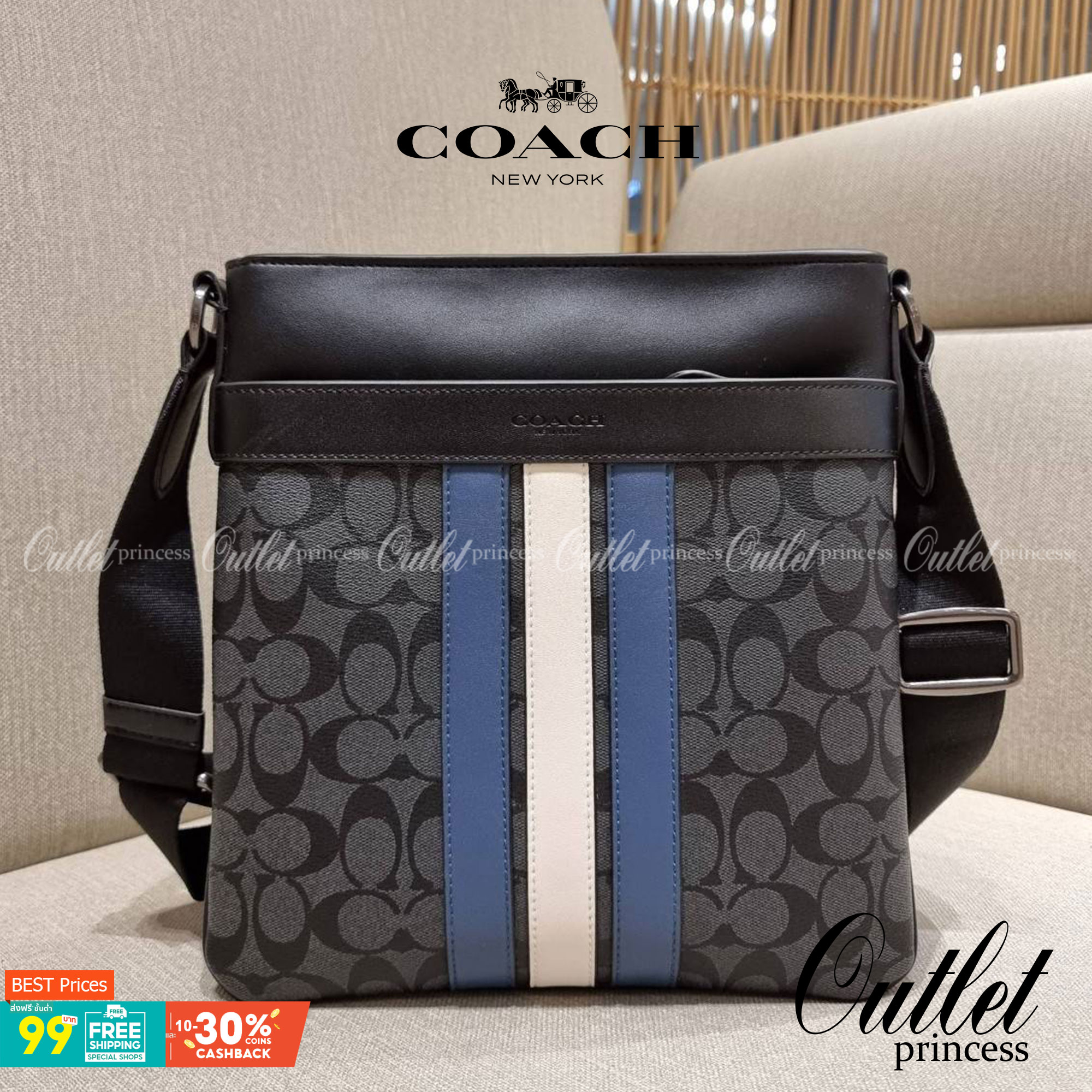 COACH F26068 CHARLES CROSSBODY IN SIGNATURE CANVAS WITH VARSITY STRIPE อีกหนึ่งรุ่นสุดฮิตเอาใจหนุ่มๆ กับดีไซน์แถบสีโดดเด่น กระเป๋าสะพายข้างทรงคลาสสิค ขายดี ไอเท็มทีเด็ด วัสดุหนังแคนวาสเคลือบลายสลับหนังแท้ เปิด-ปิดด้วยซิป และมีช่องแยกแบ่งสัดส่วนด้านหน้ากระ